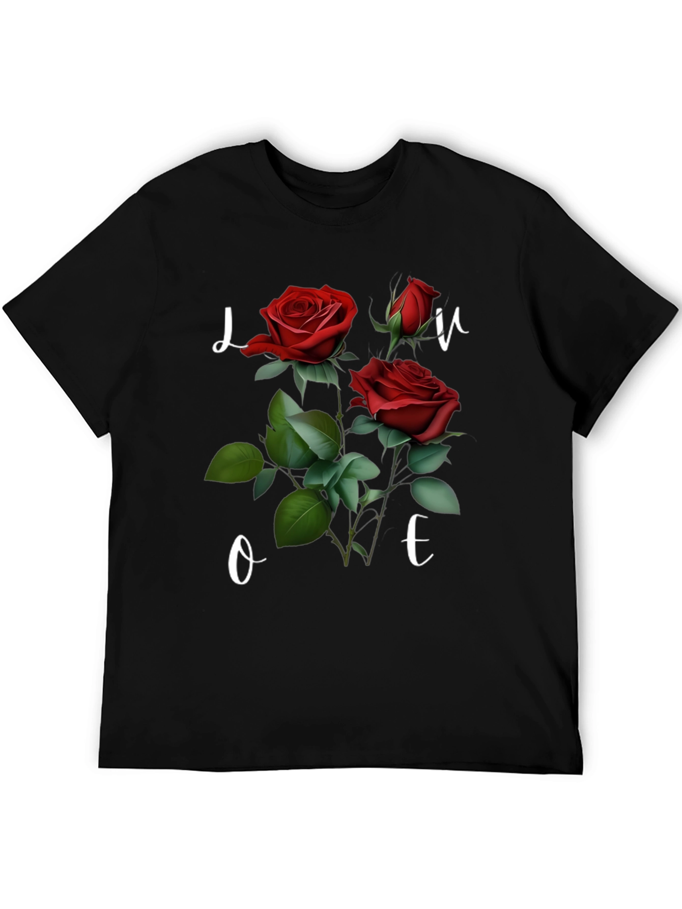 Black Floral Love T-Shirt - Romantic Red Roses view 5