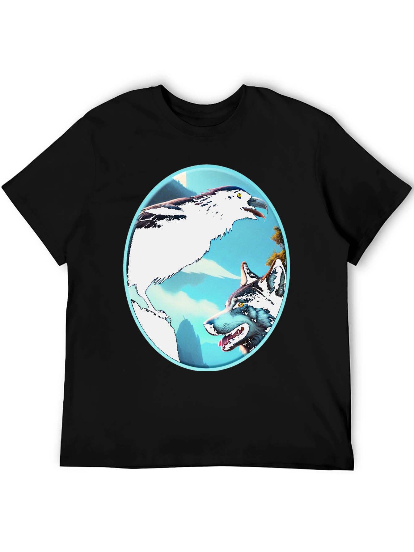 Black Wolf & Bird Graphic Tee view 5