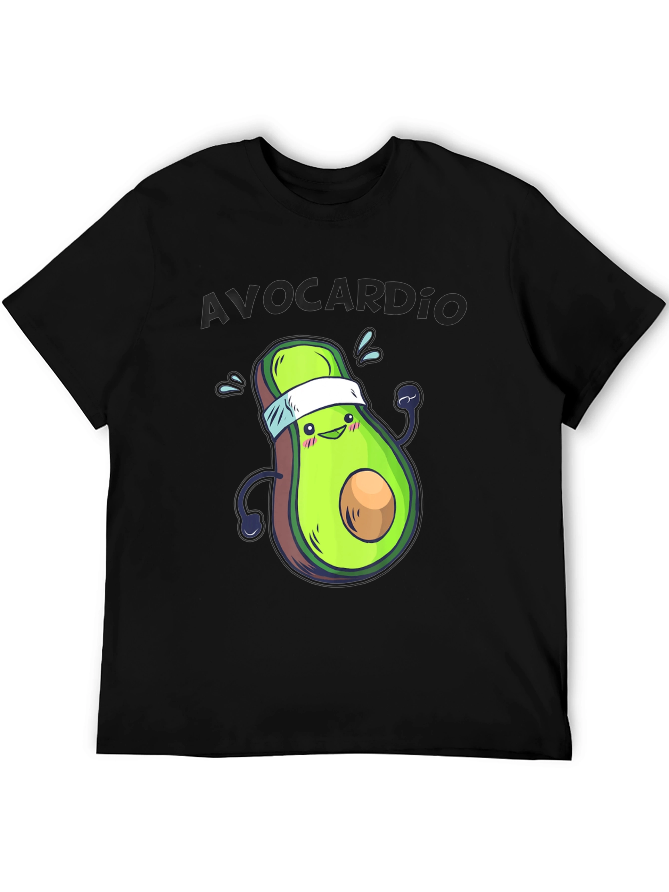 Black Avocardio Funny Avocado Workout T-Shirt view 5
