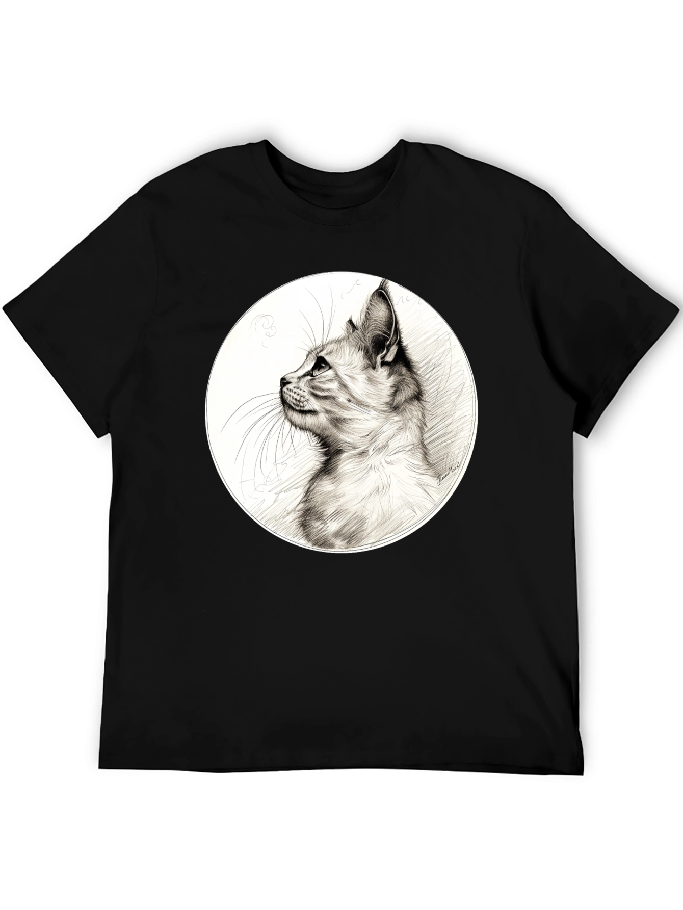 Black Cool Cat Graphic Tee - Black Cotton Blend view 5
