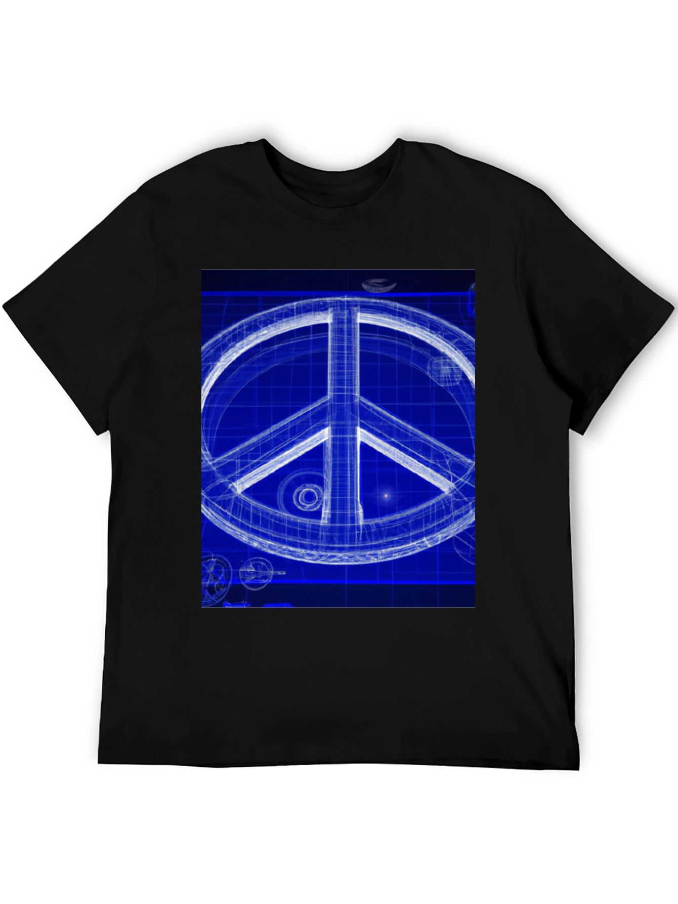 Black Blueprint Peace Sign Graphic T-Shirt view 5
