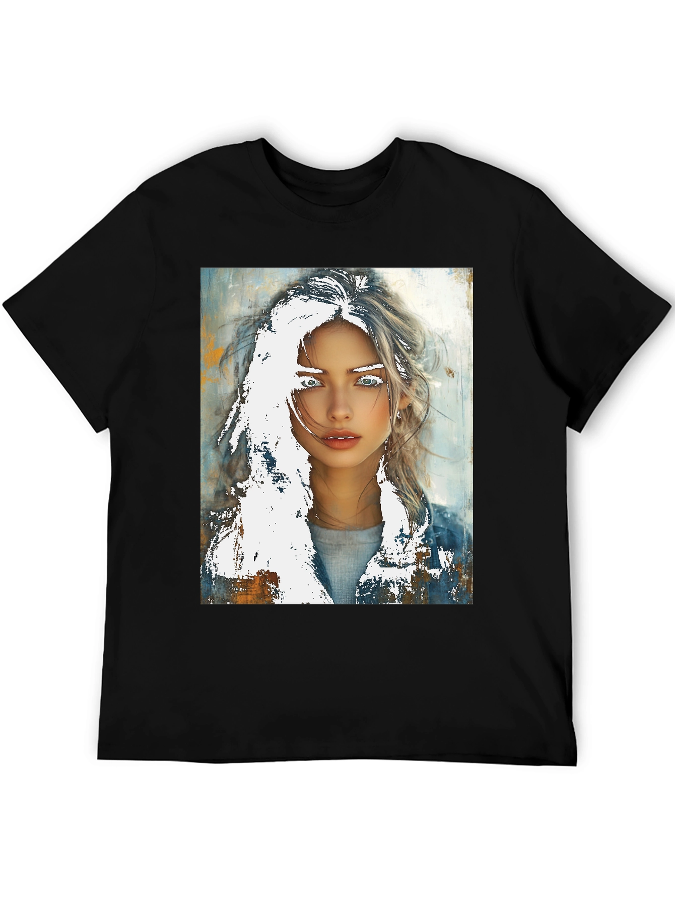 Artistic Woman Graphic Tee - Black Cotton Casual - 5