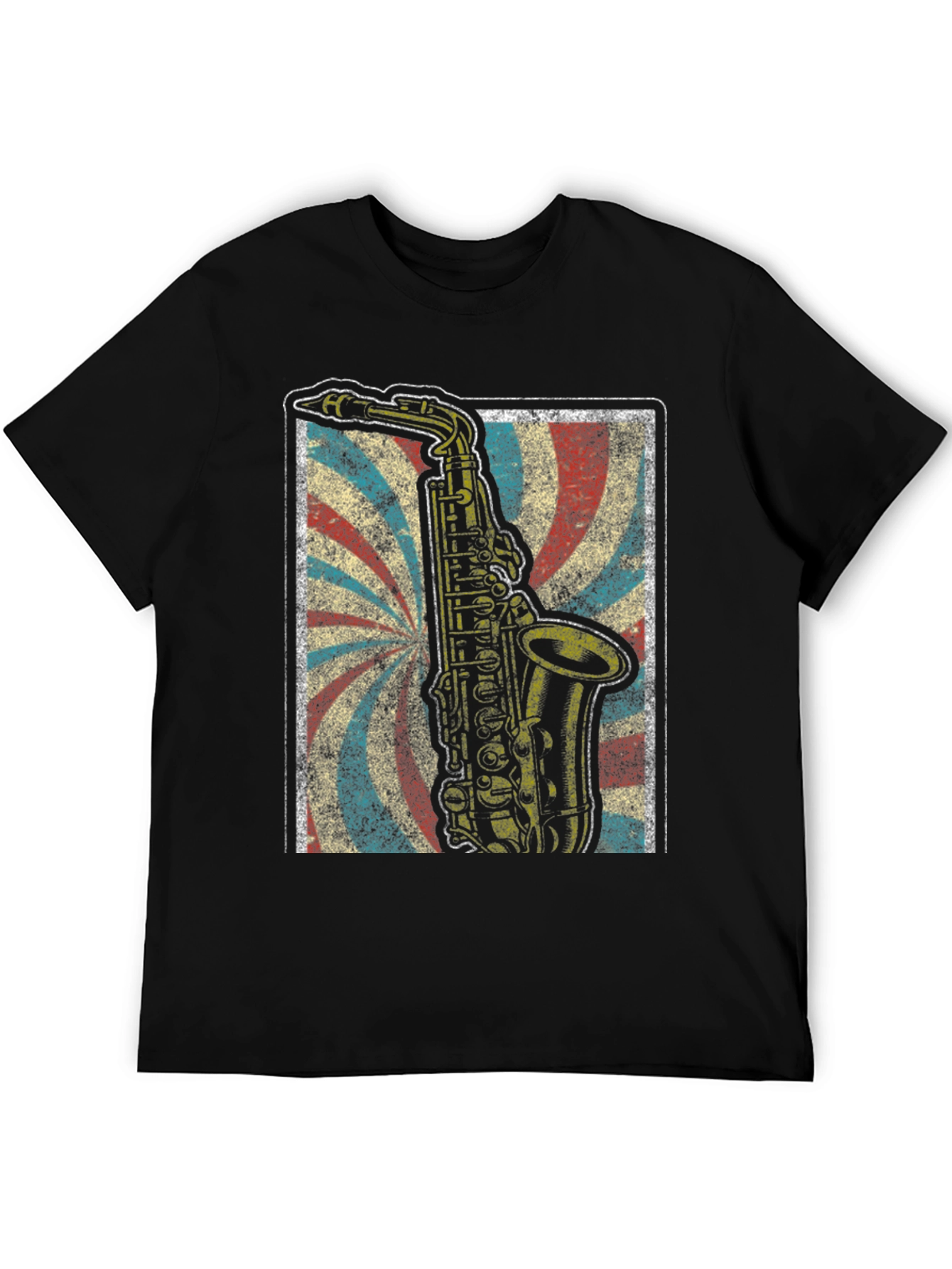 Black Retro Saxophone T-Shirt - Vintage Music Lover Tee view 5