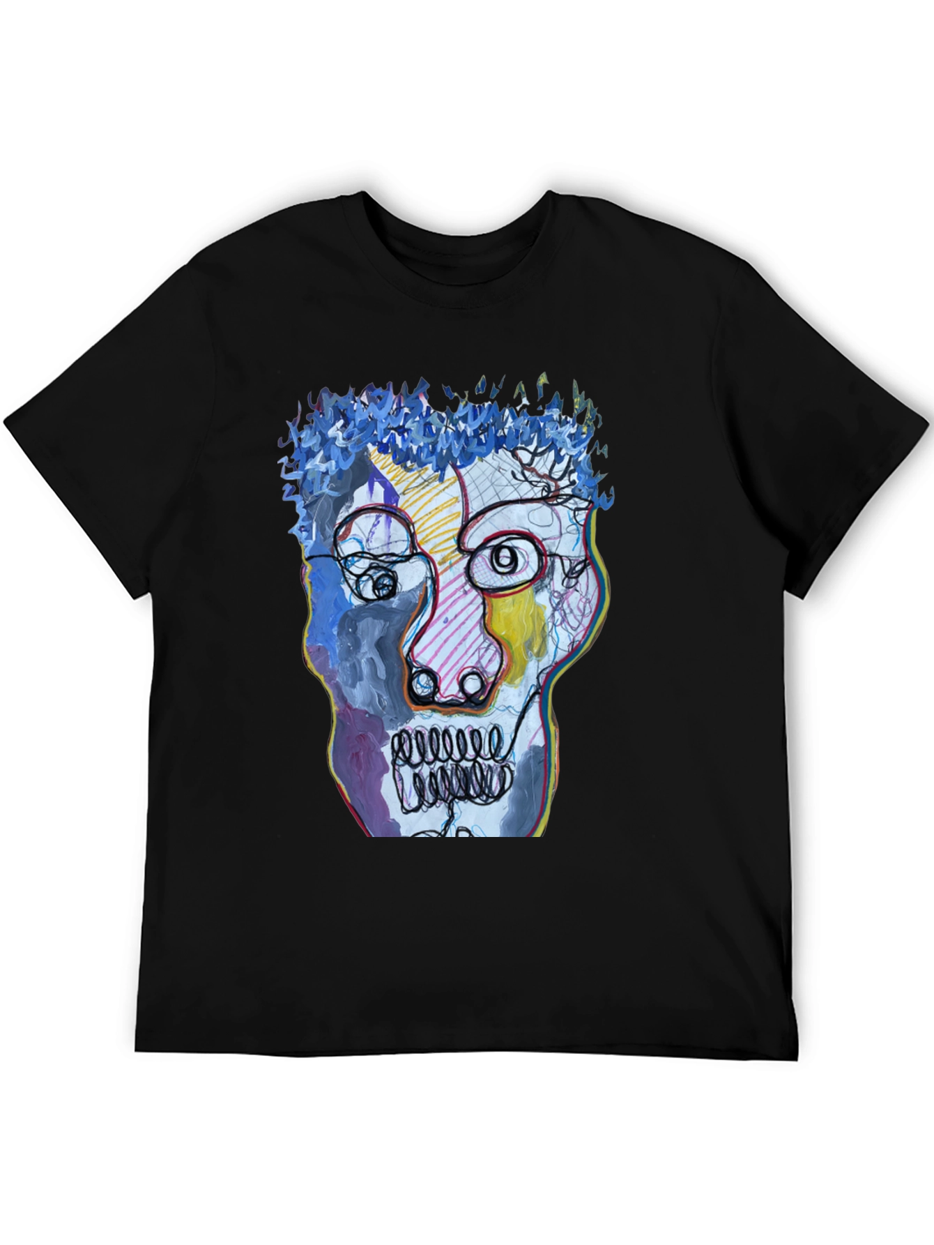 Black Abstract Art Face Graphic Tee - Black Cotton T-Shirt view 5