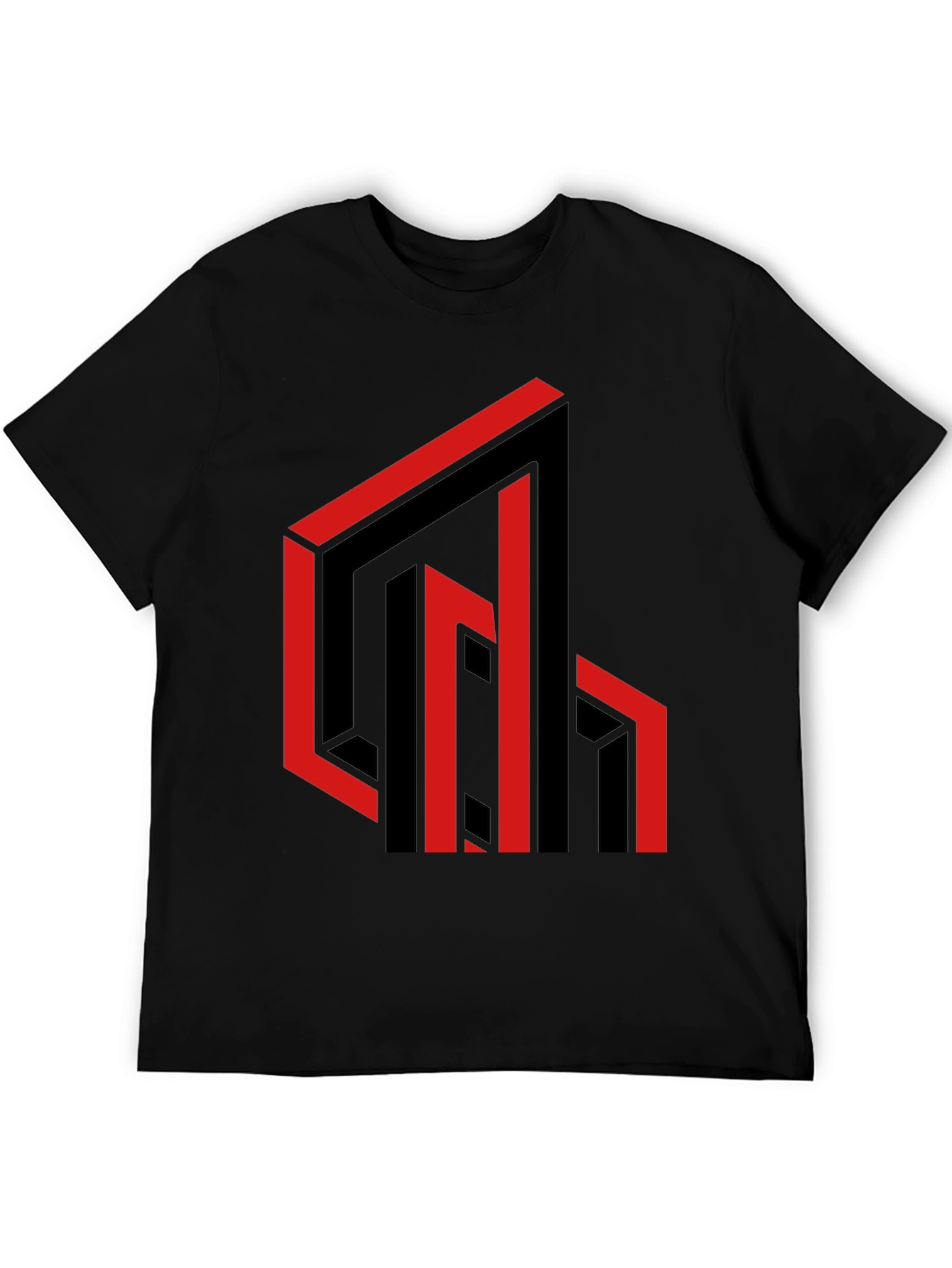 Black Abstract Geometric Design Black T-Shirt view 5
