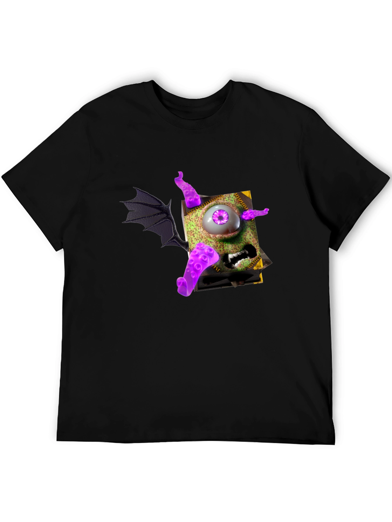 Black Monster Book T-Shirt - Purple Eye Tentacles Wing view 5