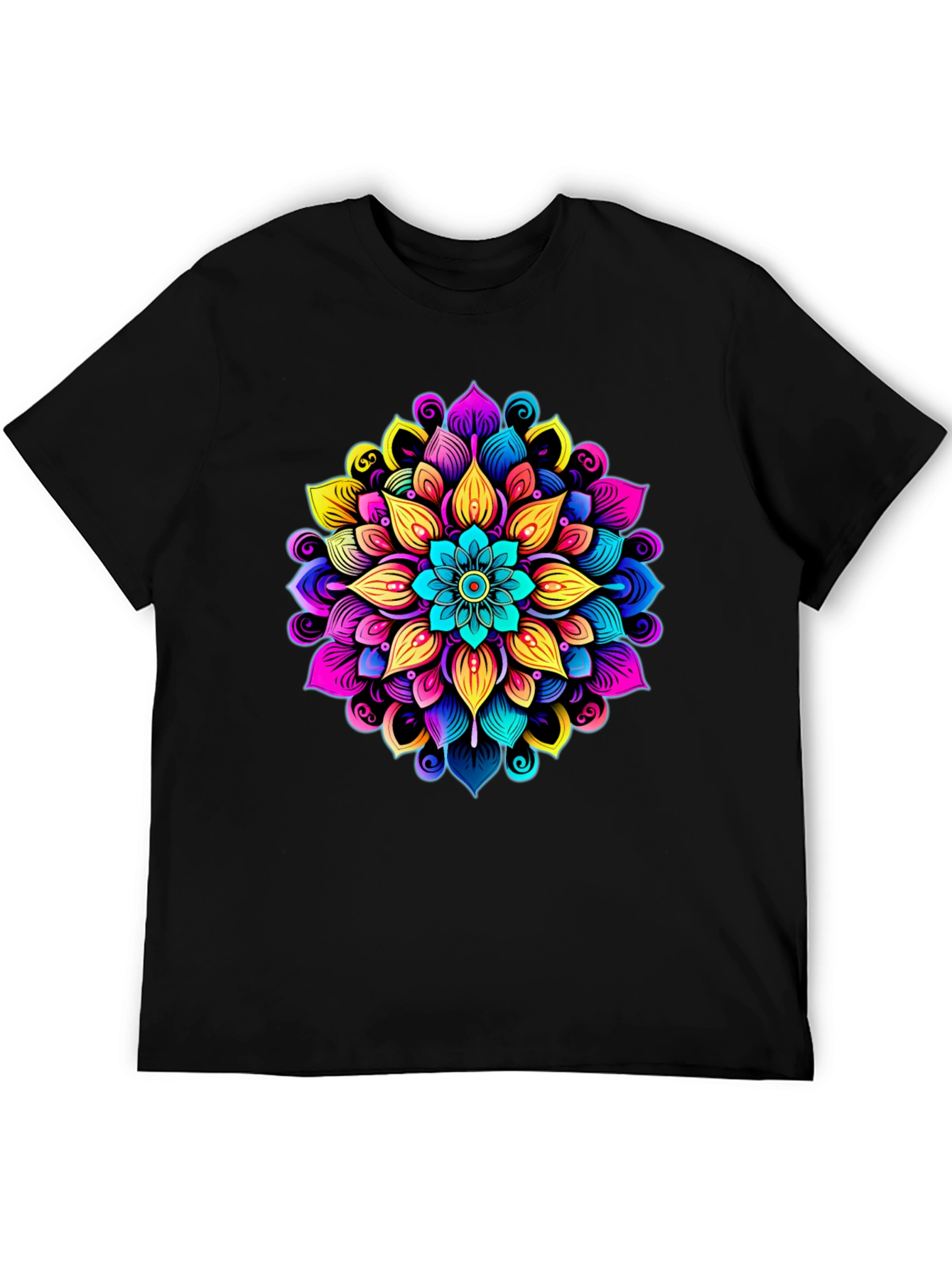 Black Vibrant Mandala Graphic Black T-Shirt view 5
