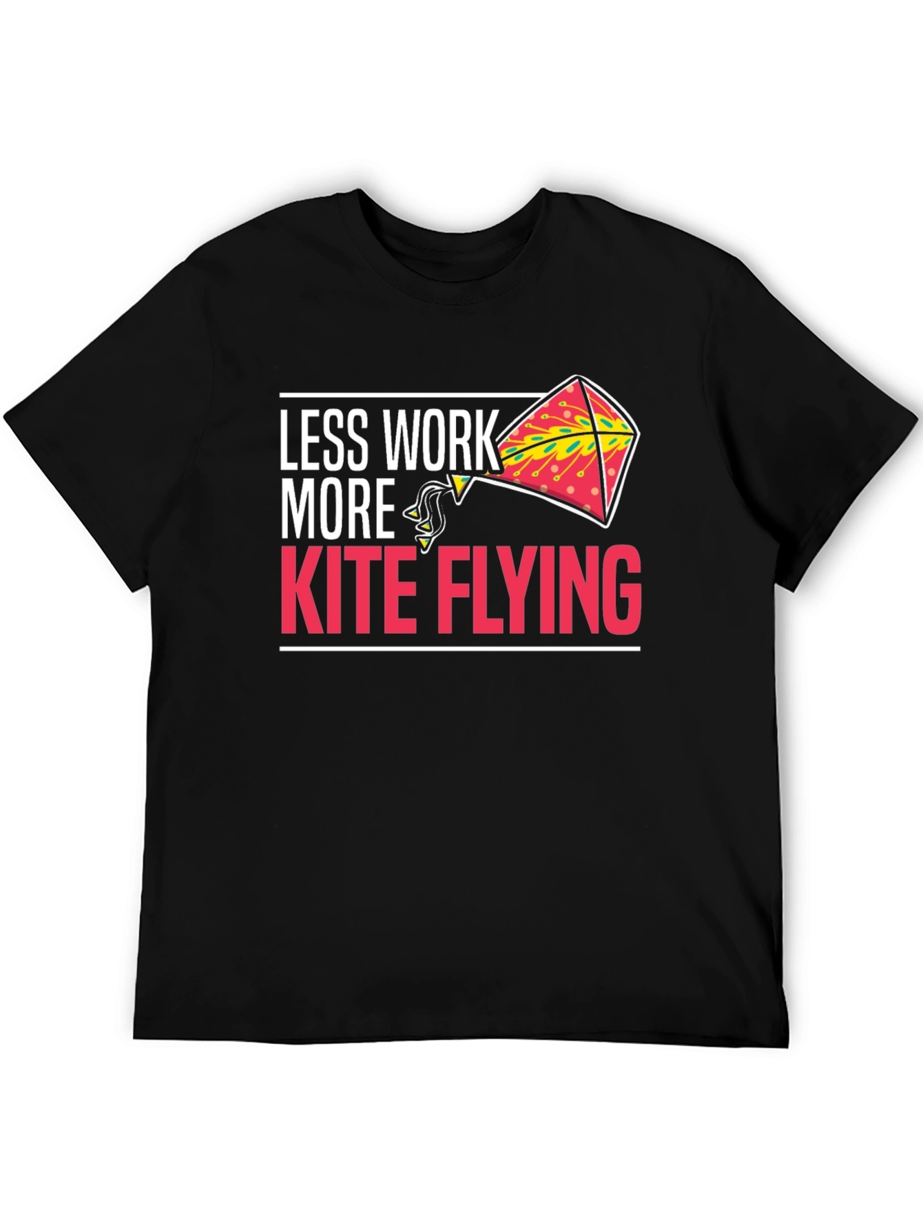Black Less Work More Kite Flying Black Graphic Tee view 5