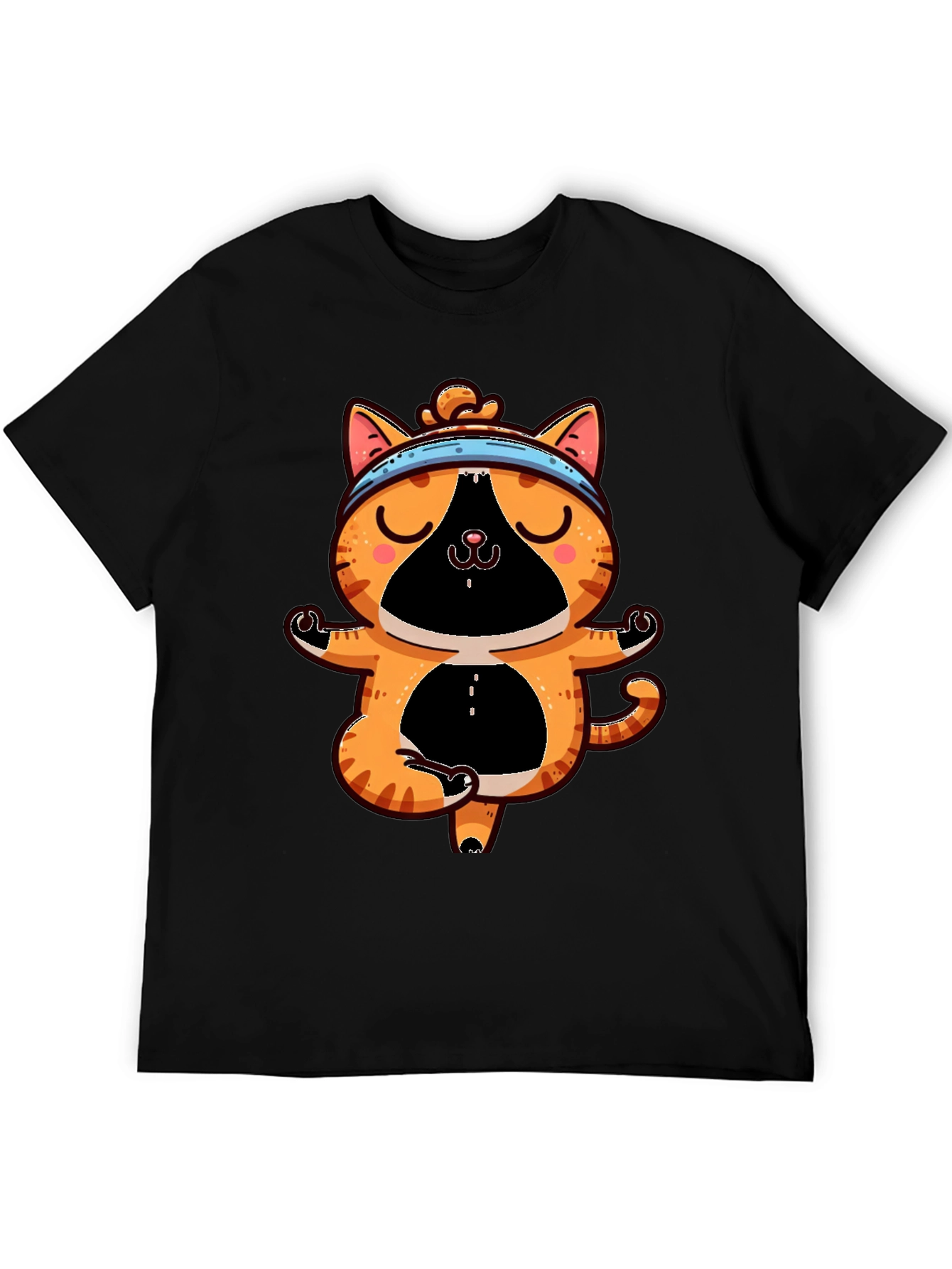 Black Yoga Cat T-Shirt - Meditating Feline Tee view 5