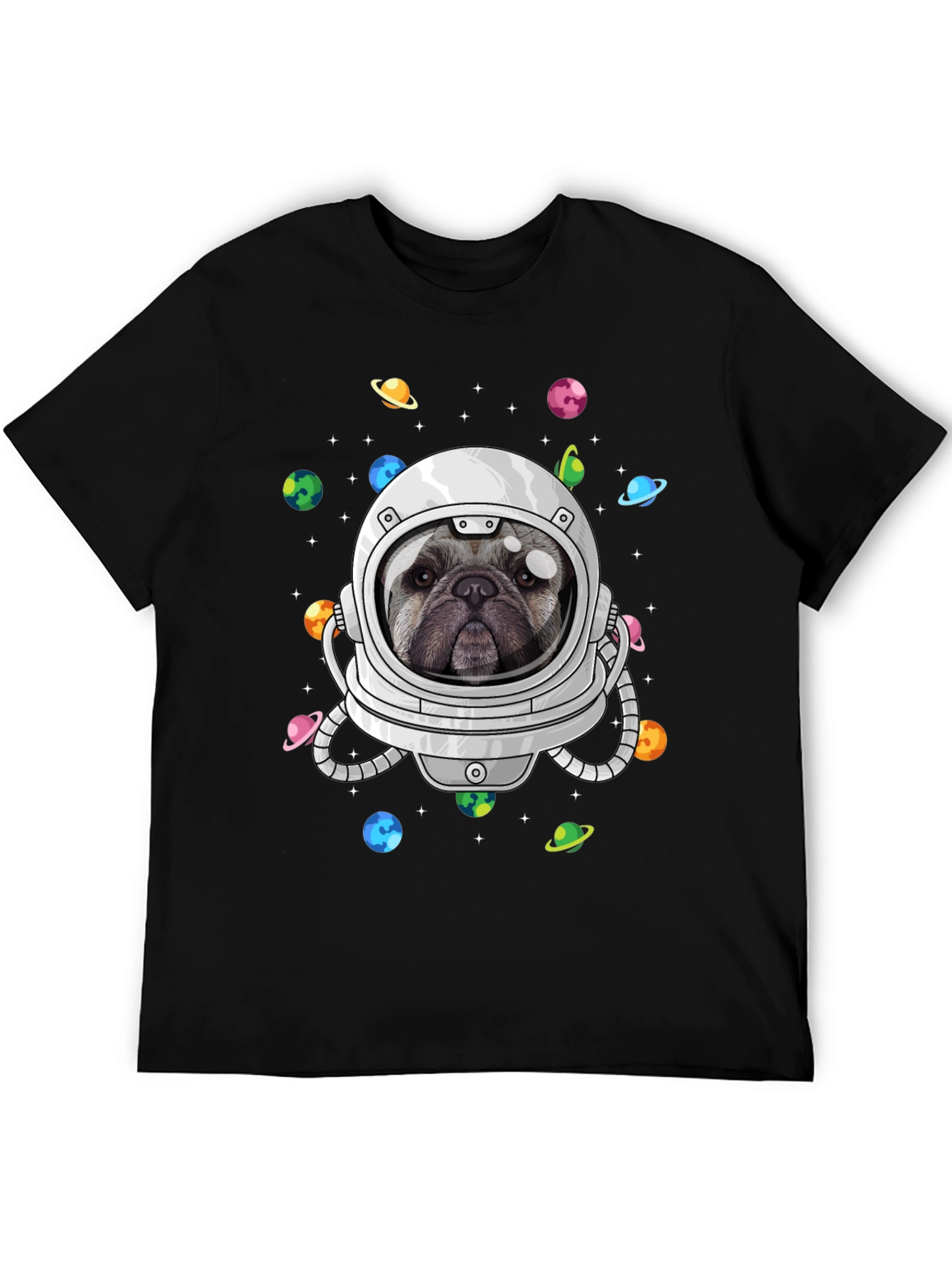 Black Pug Astronaut T-Shirt - Galaxy Dog Space Tee view 5