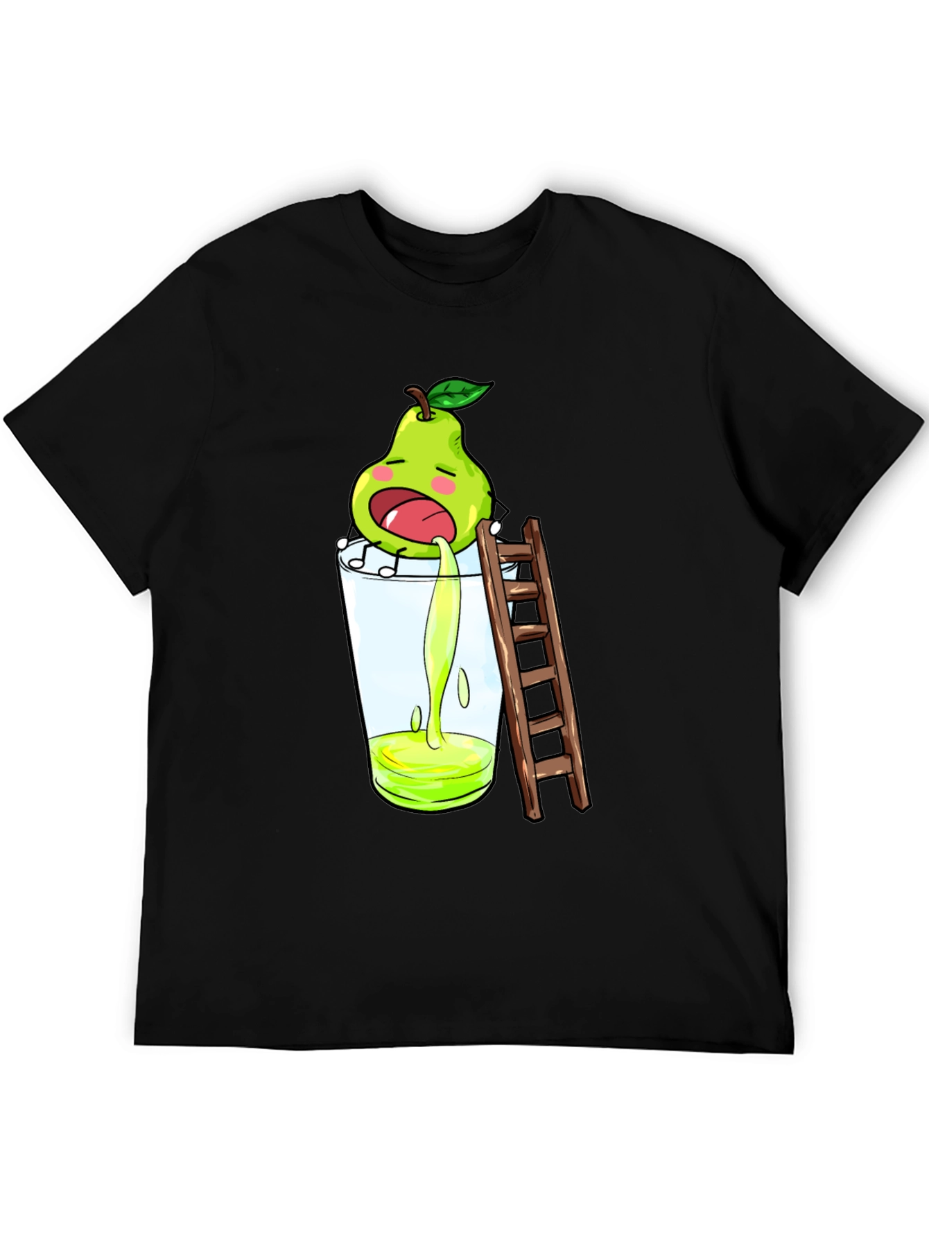 Black Funny Pear Juice Cartoon Black T-Shirt view 5