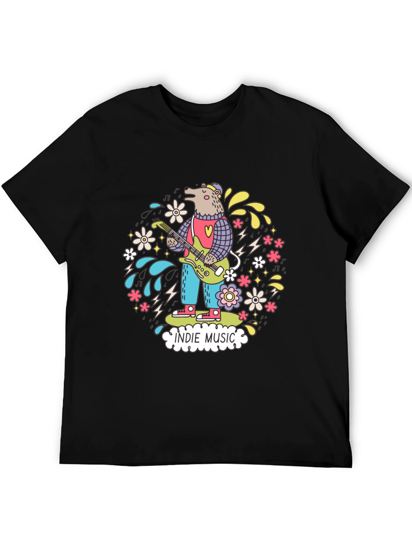 Black Indie Music Bear Graphic T-Shirt view 5