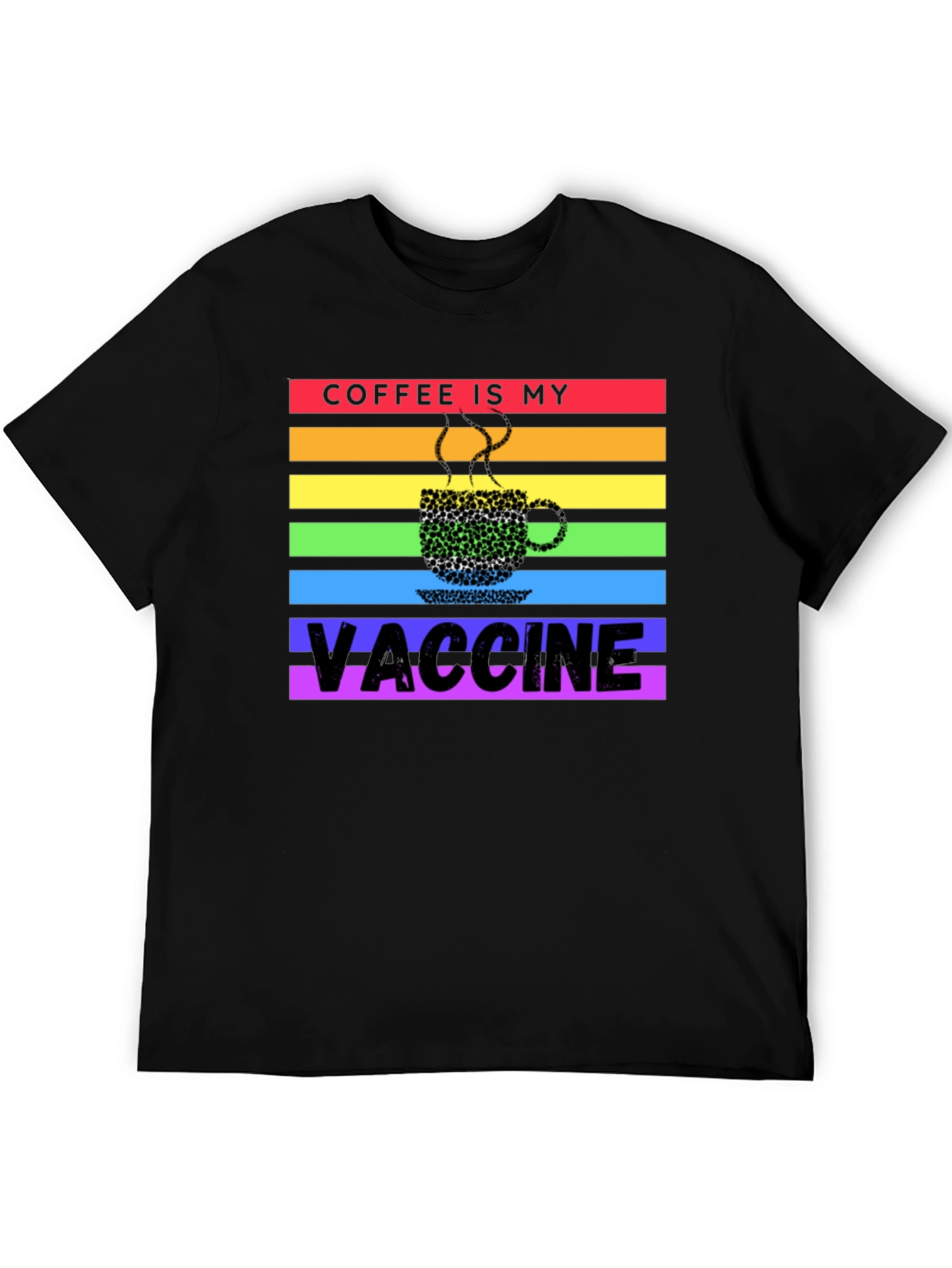 Black Coffee is My Vaccine Rainbow T-Shirt view 5