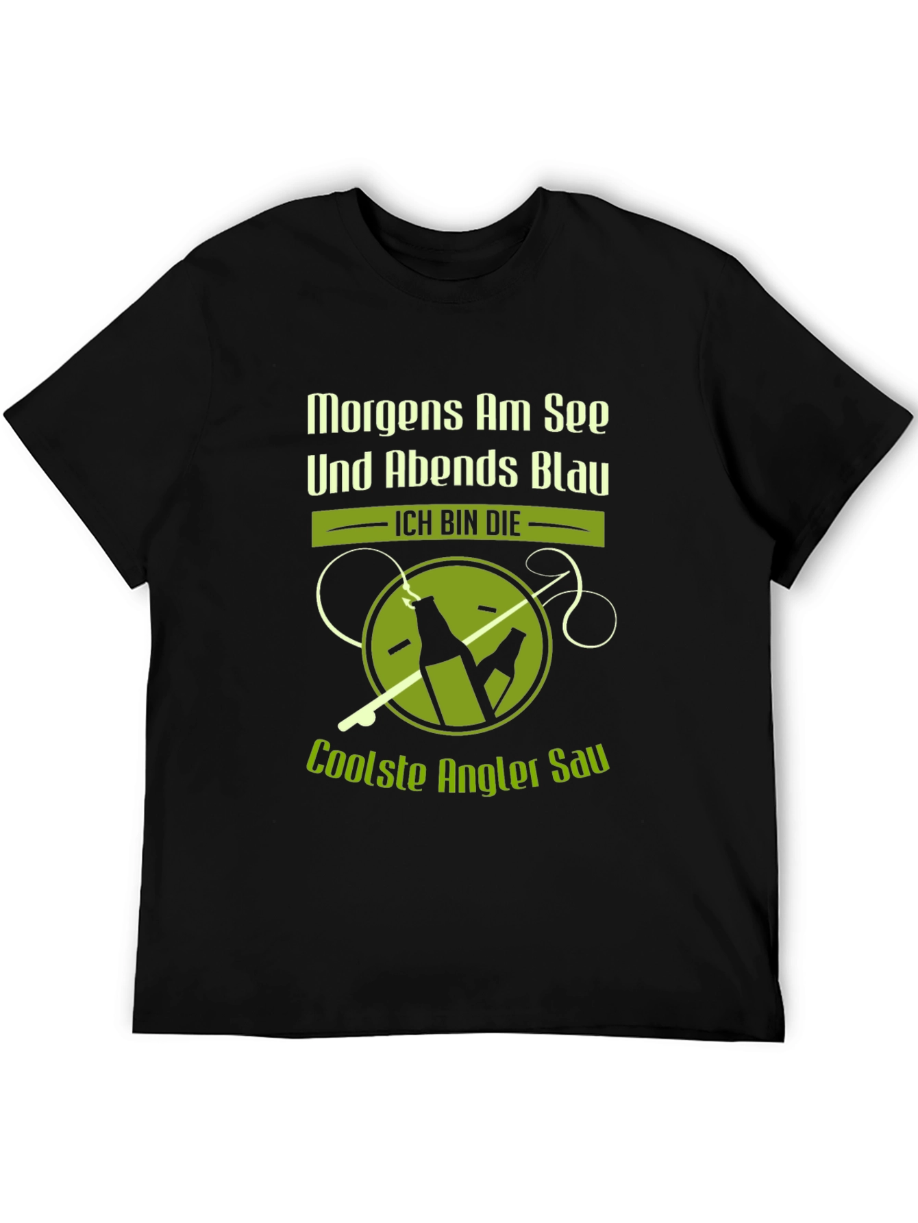 Black Fishing Humor T-Shirt - Morgens Am See Und Abends Blau view 5