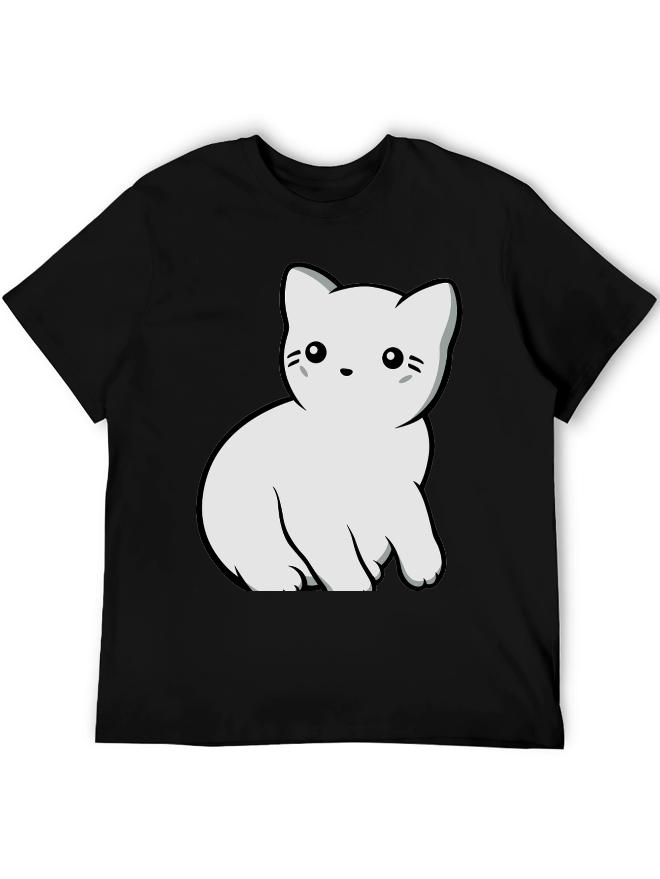 Black Cute Cat Graphic T-Shirt - Black Cotton Blend Tee view 5