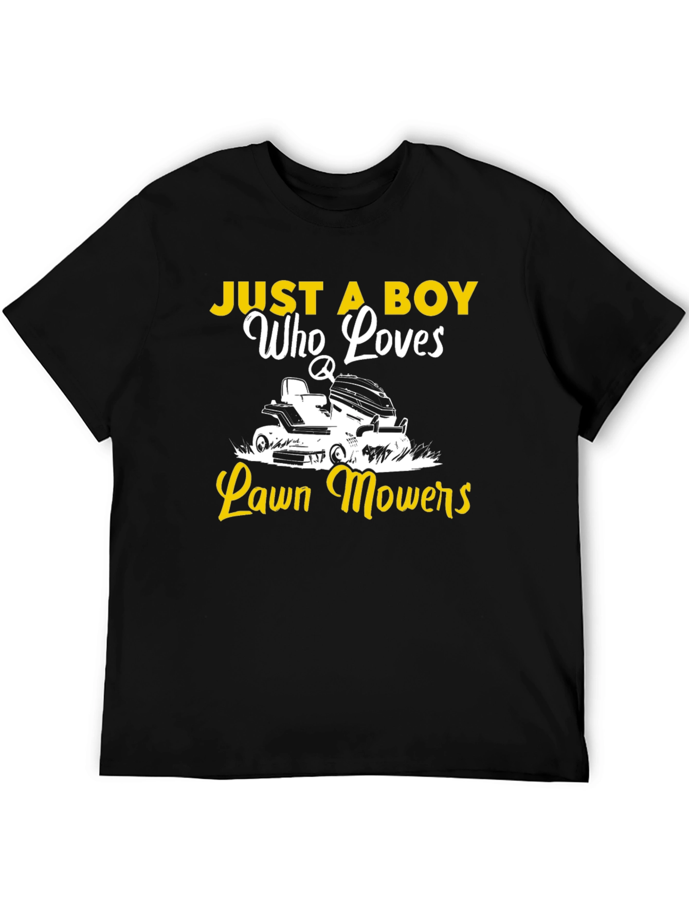 Black Just a Boy Who Loves Lawn Mowers Black Tee view 5