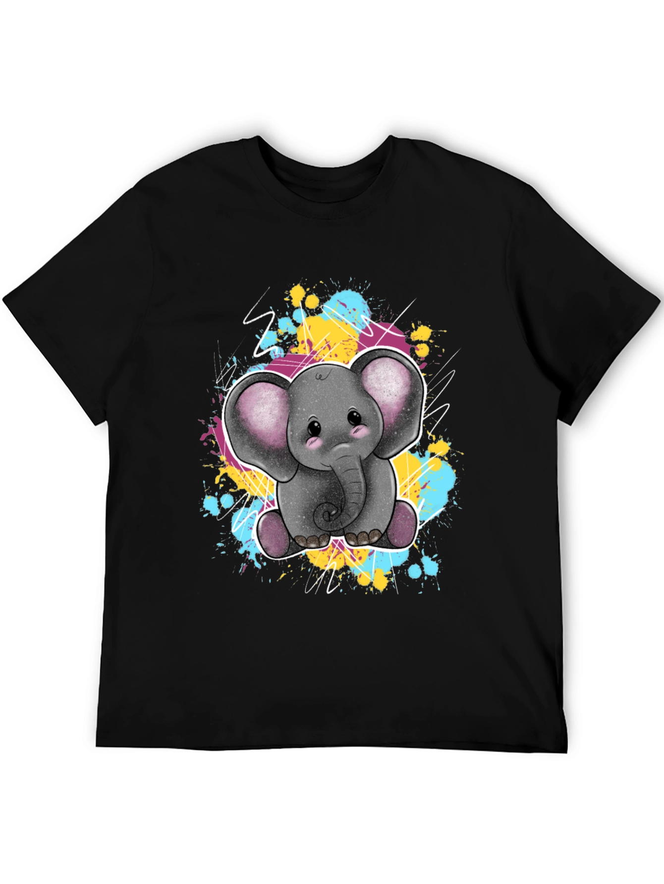Black Cute Elephant Graphic Tee - Unisex Black T-Shirt view 5