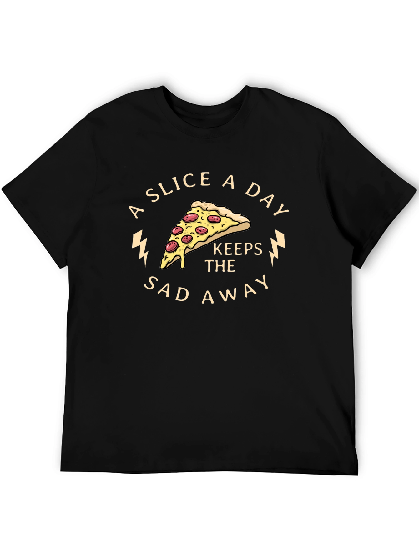 Black Pizza Slice Keeps the Sad Away Graphic Tee view 5