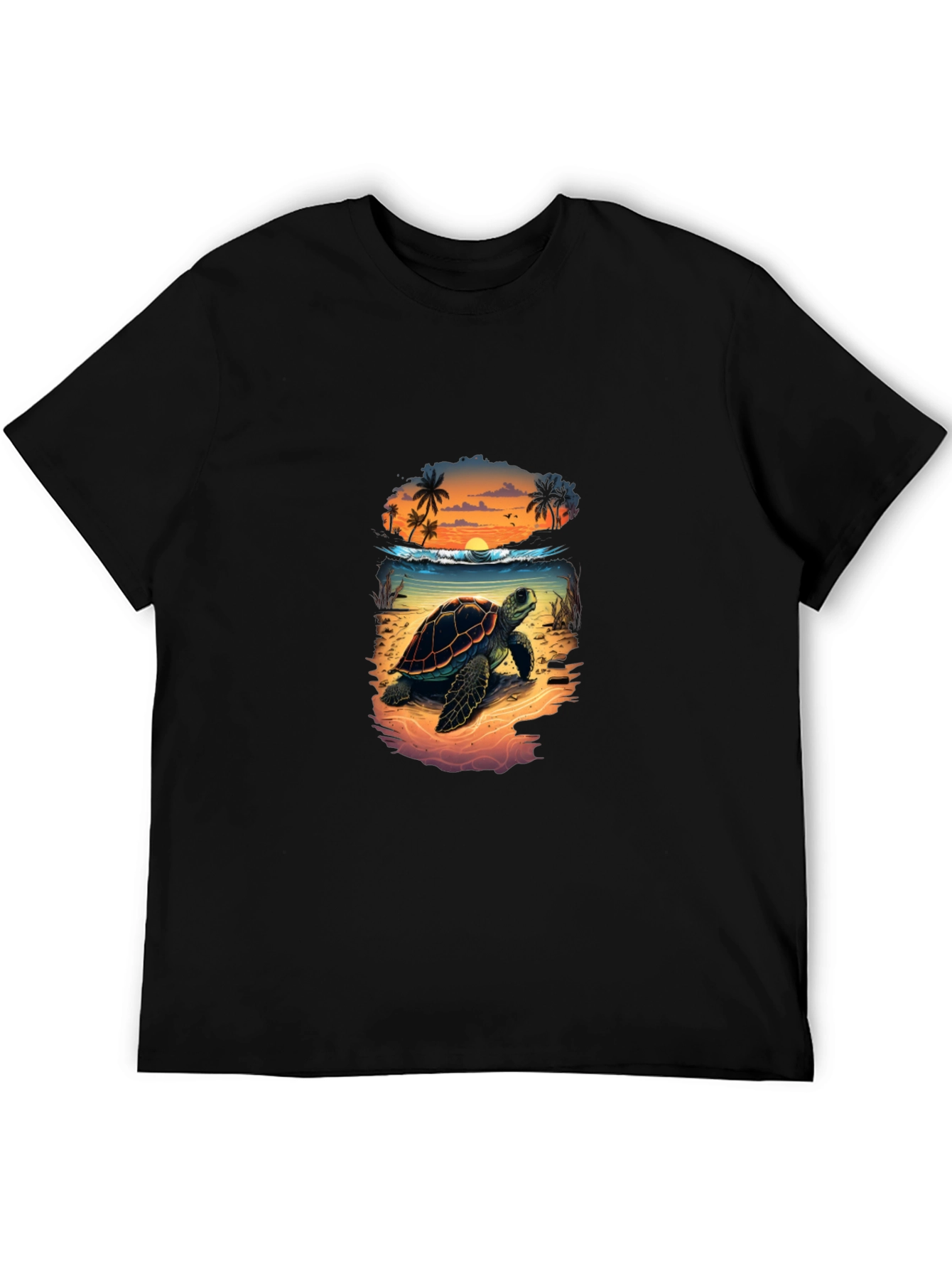 Black Sea Turtle Beach Sunset Graphic T-Shirt view 5
