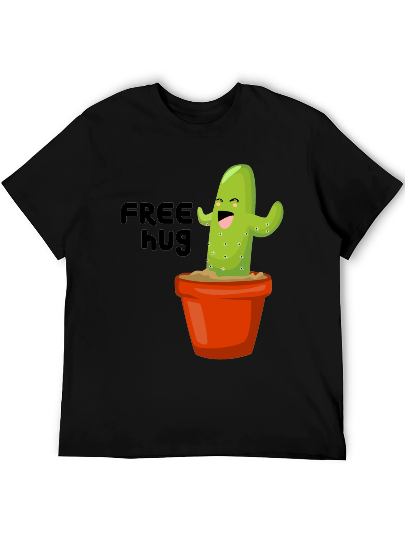 Black Funny Cactus T-Shirt - Free Hugs Graphic Tee view 5