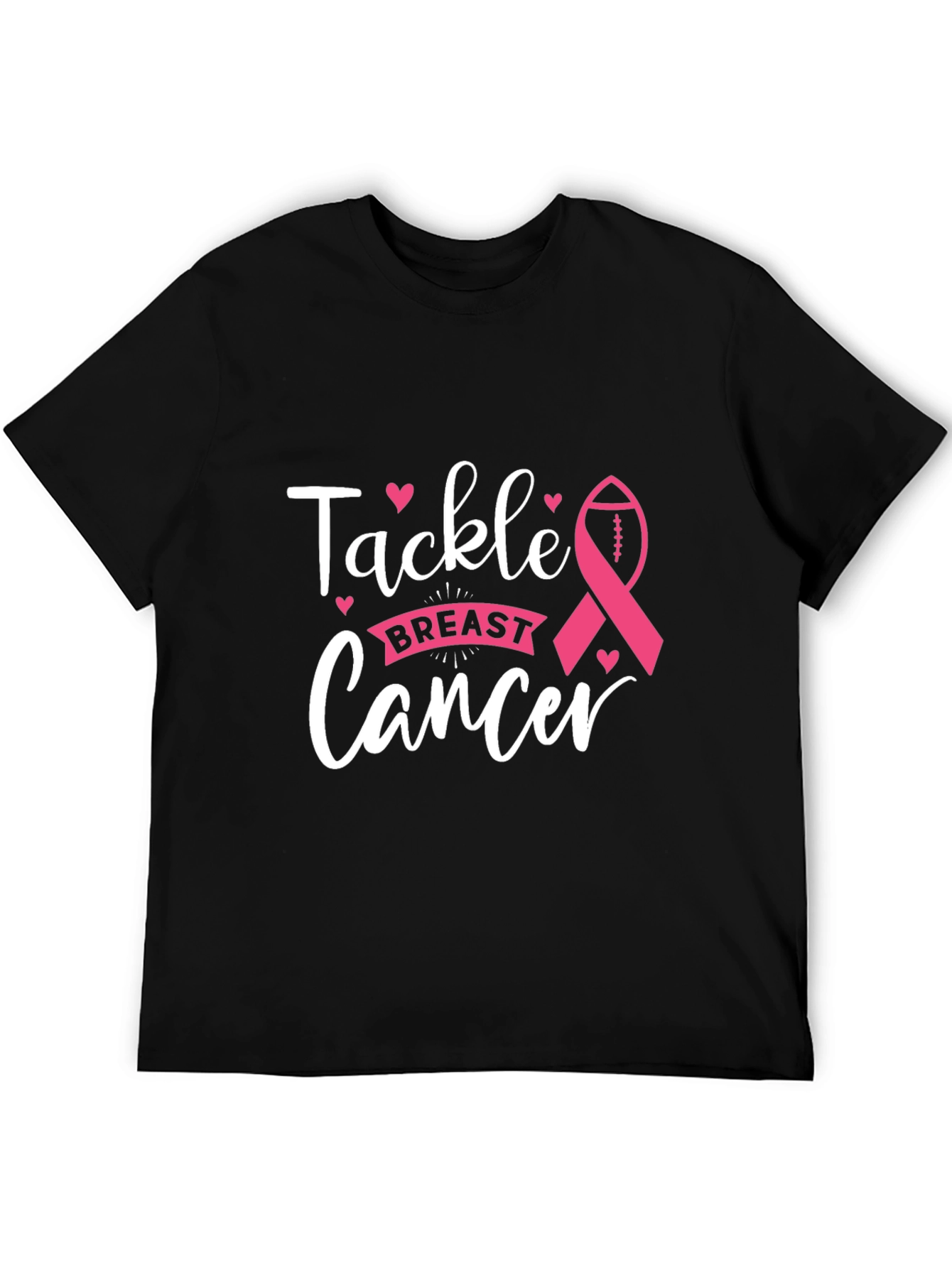 Black Tackle Breast Cancer T-Shirt, Awareness Ribbon Football Tee view 5