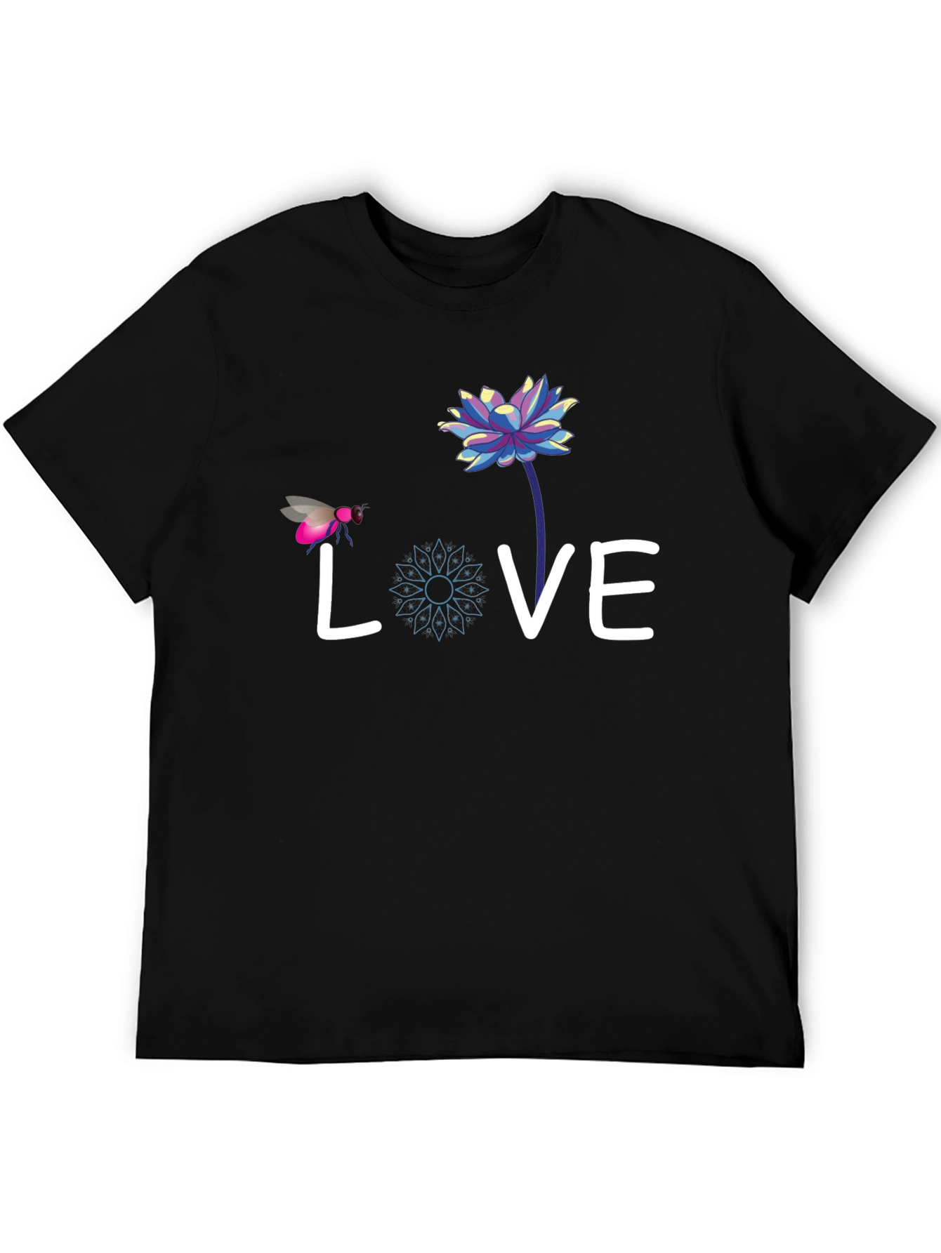 Black Love Bee Lotus Graphic Tee - Black Cotton view 5
