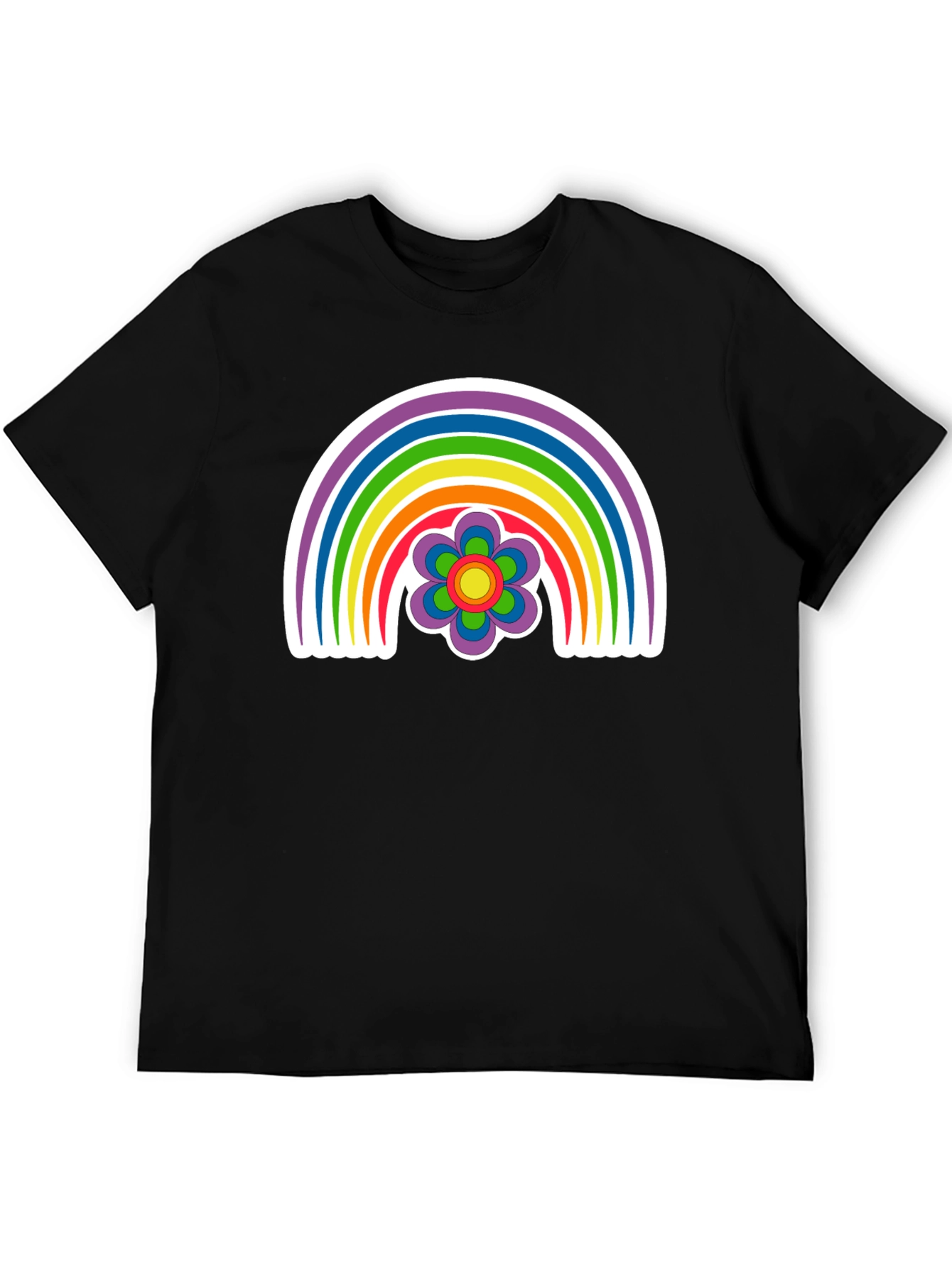 Black Retro Rainbow Flower Graphic Tee - Black view 5
