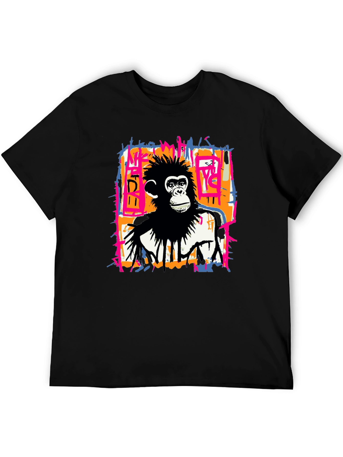 Black Abstract Monkey Graphic Tee - Black view 5