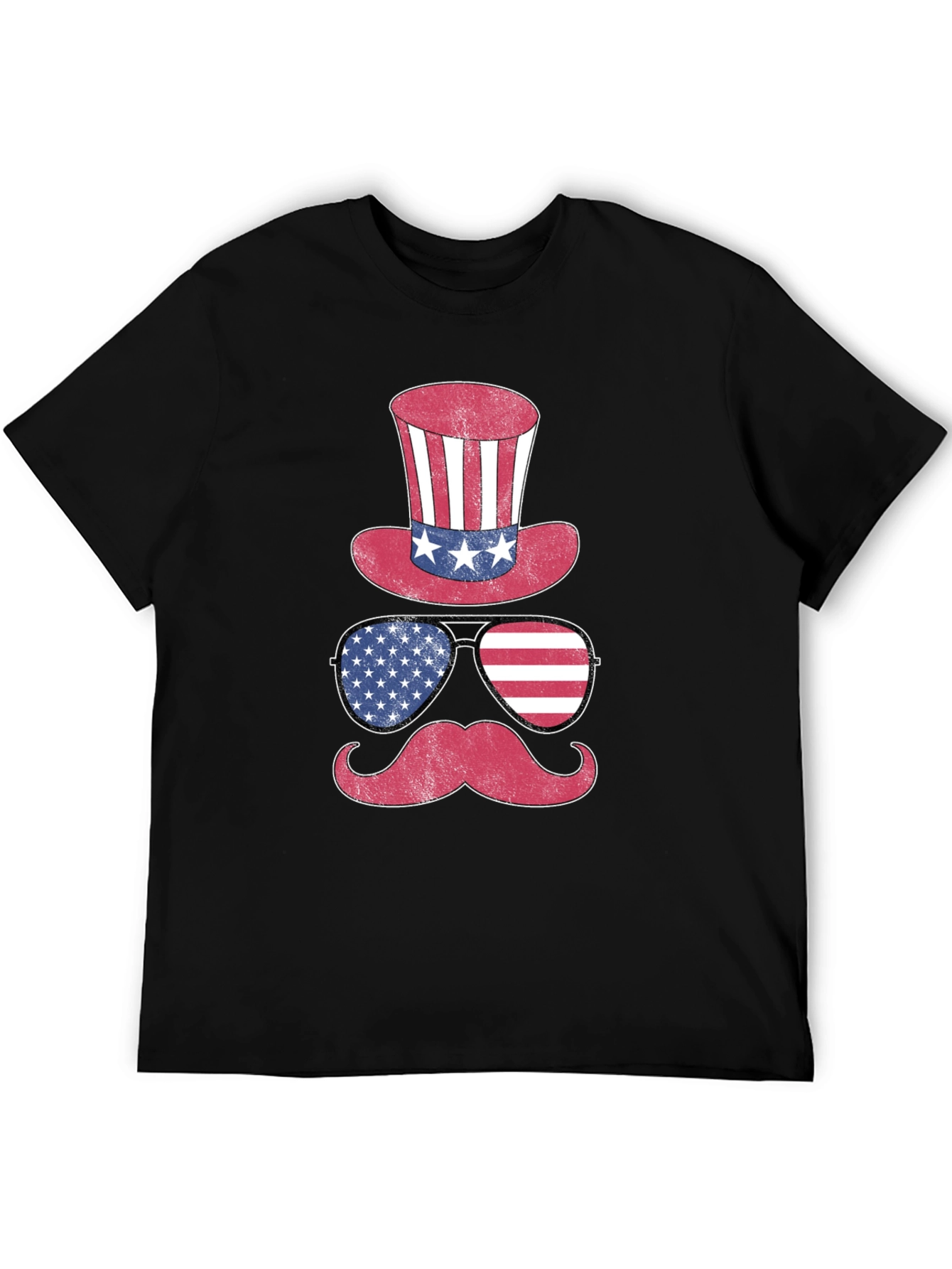 Black Patriotic Hat Glasses Mustache Men's T-Shirt view 5