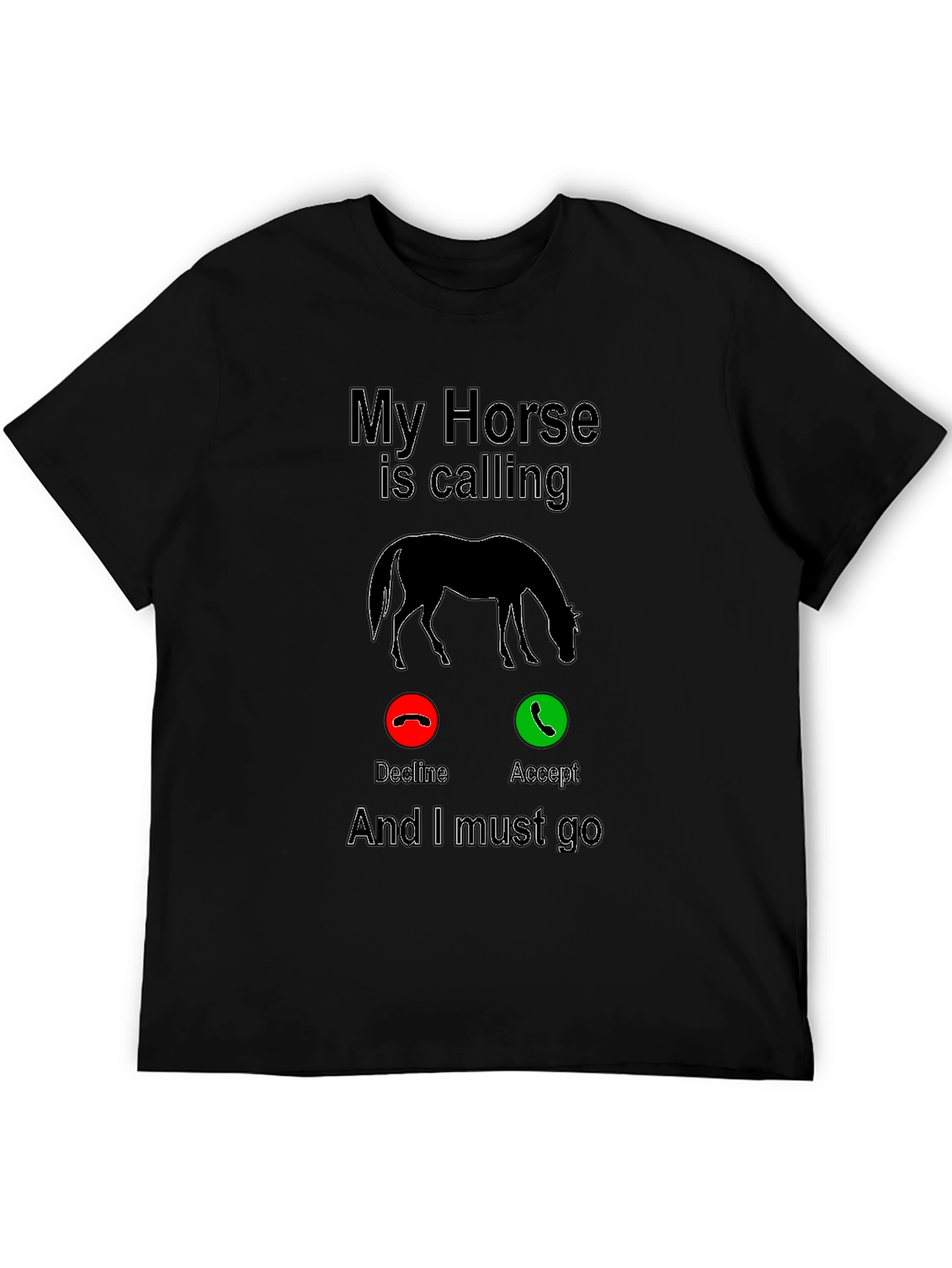 Black My Horse is Calling Funny Graphic T-Shirt view 5