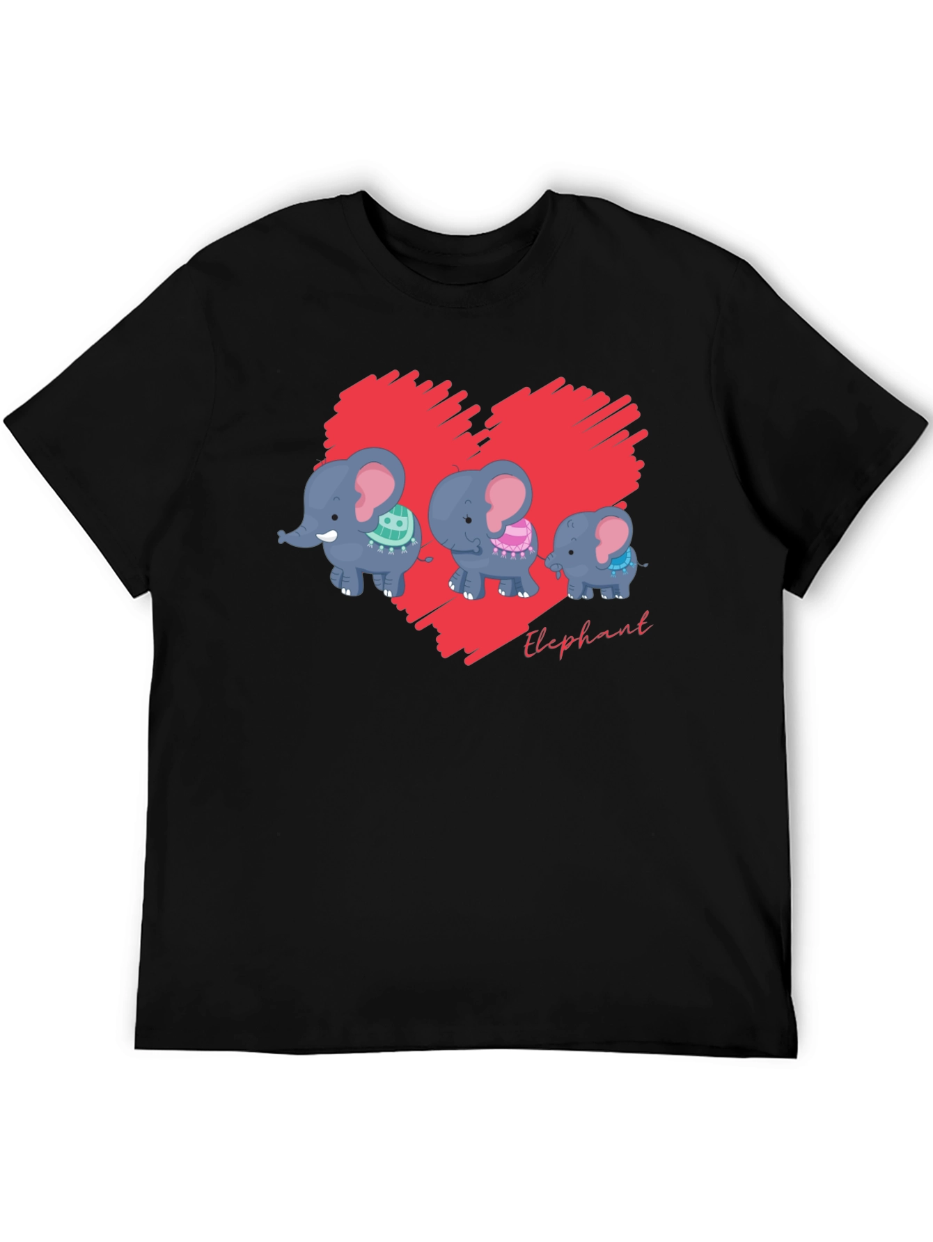Black Elephant Family Heart Graphic Black T-Shirt view 5