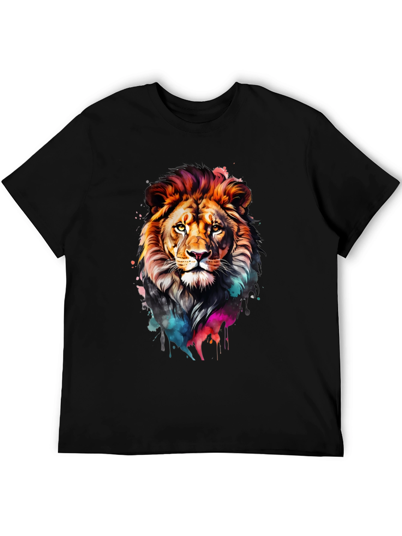 Black Vibrant Lion Graphic Black T-Shirt view 5