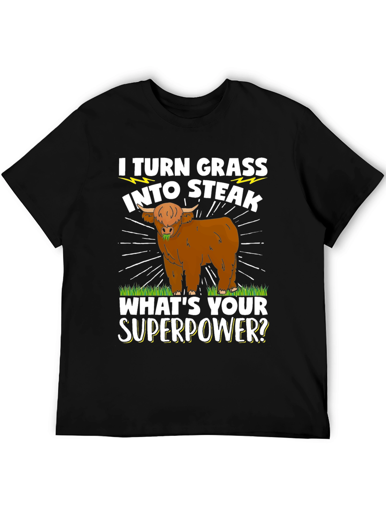 Black I Turn Grass Into Steak T-Shirt - Funny Cow Tee view 5