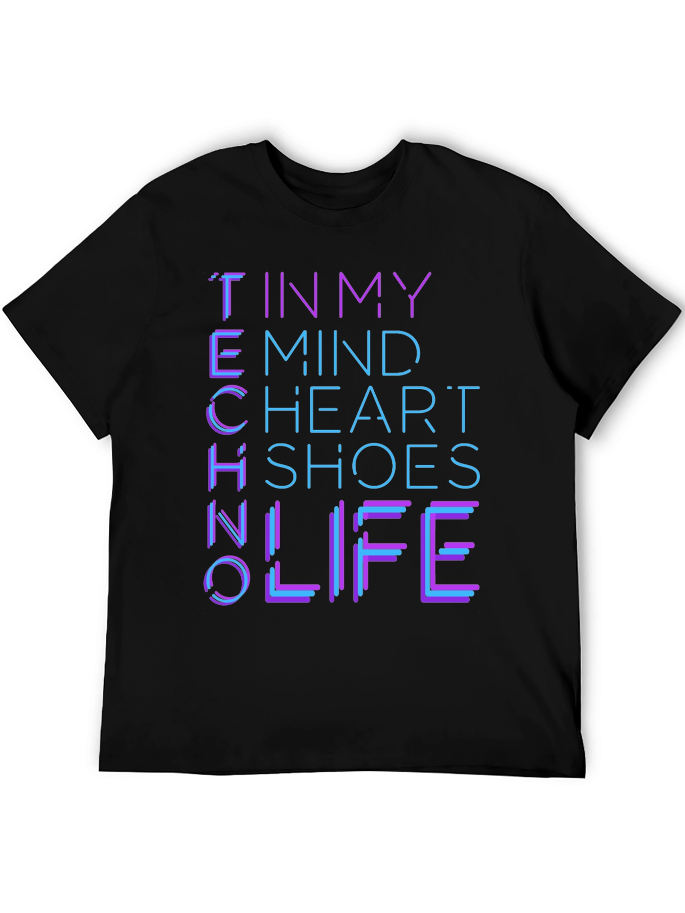 Black Techno Mind Heart Shoes Life Graphic Tee - Black view 5