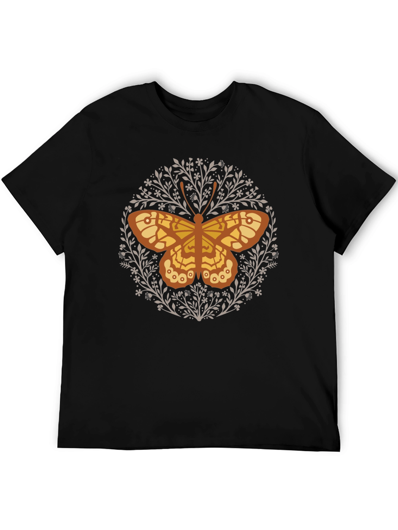 Black Butterfly Floral Graphic Tee - Black Cotton T-Shirt view 5