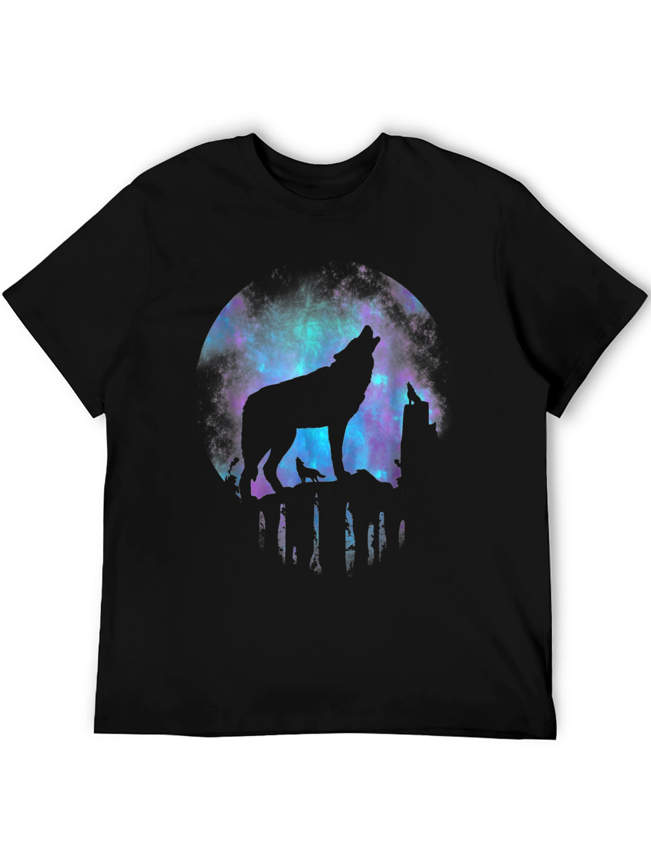 Black Wolf Howling Galaxy Graphic Tee - Black view 5