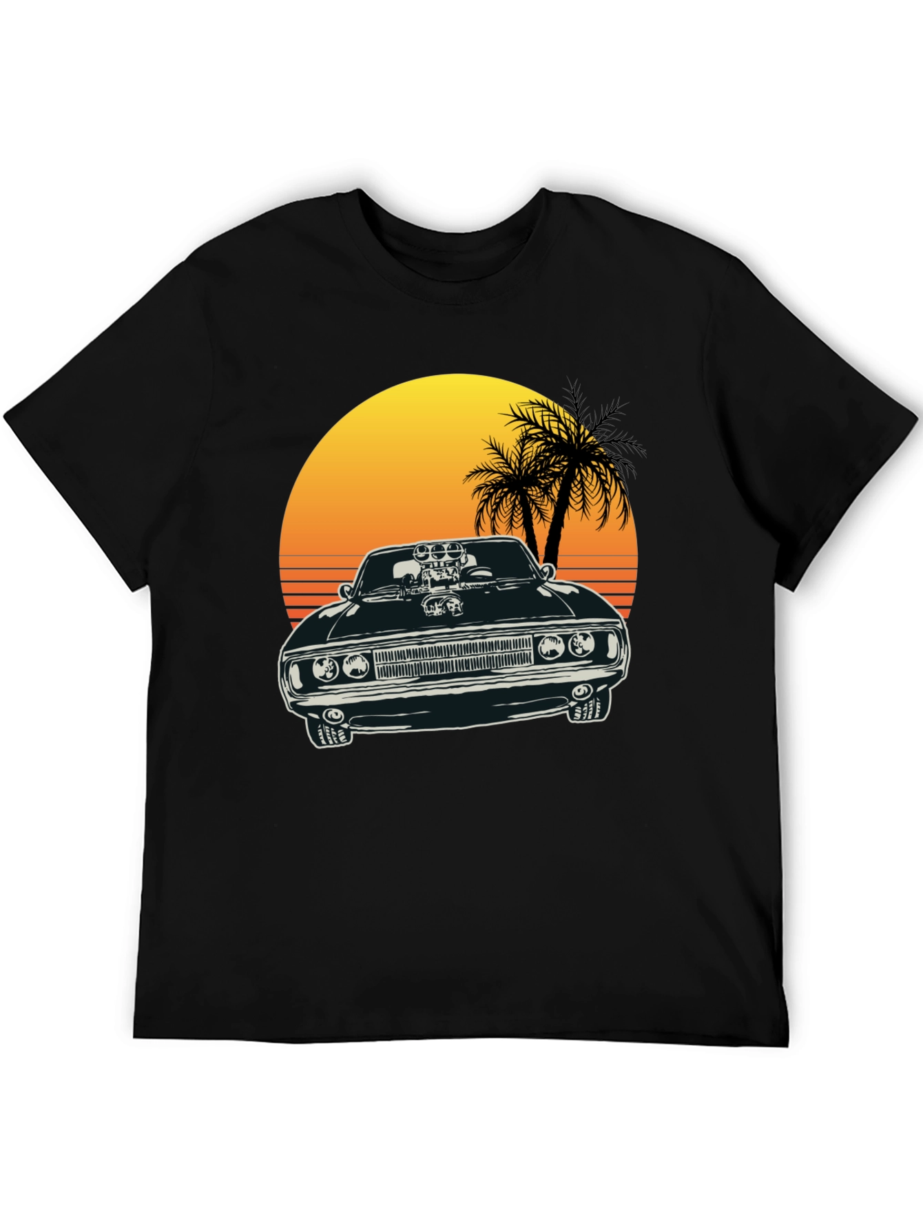 Black Muscle Car Sunset T-Shirt view 5