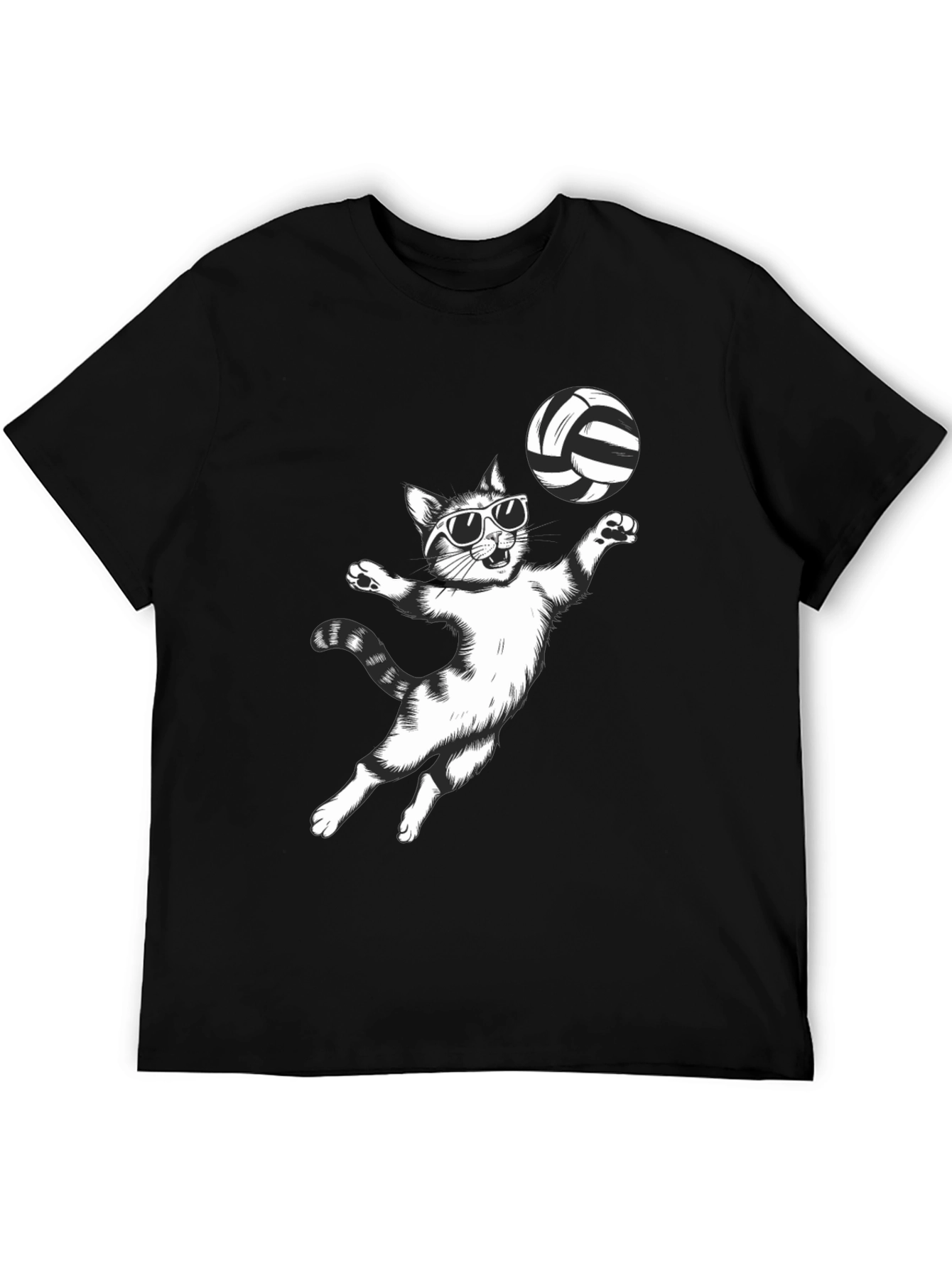 Black Volleyball Cat Graphic Tee - Funny T-Shirt view 5
