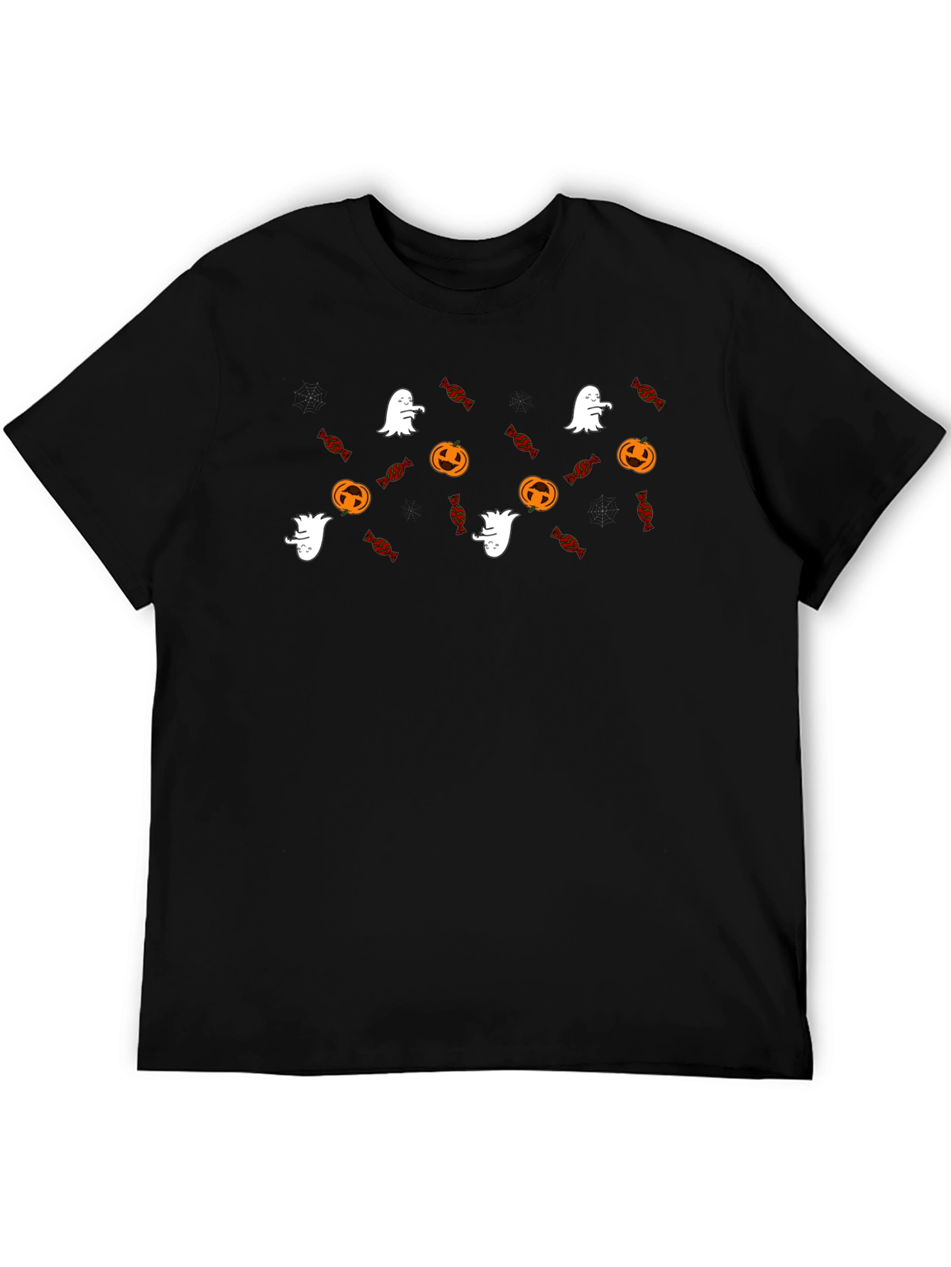 Black Halloween Ghost & Pumpkin Pattern T-Shirt view 5