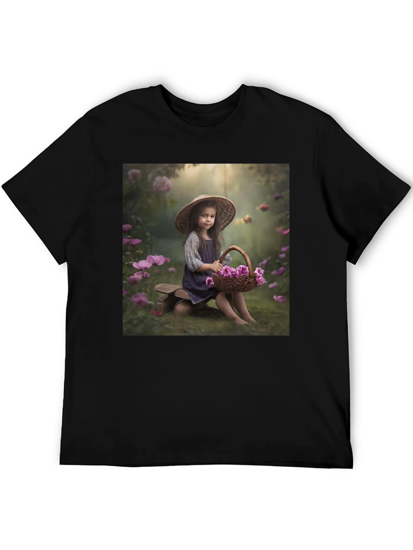 Black Charming Girl with Flowers T-Shirt view 5