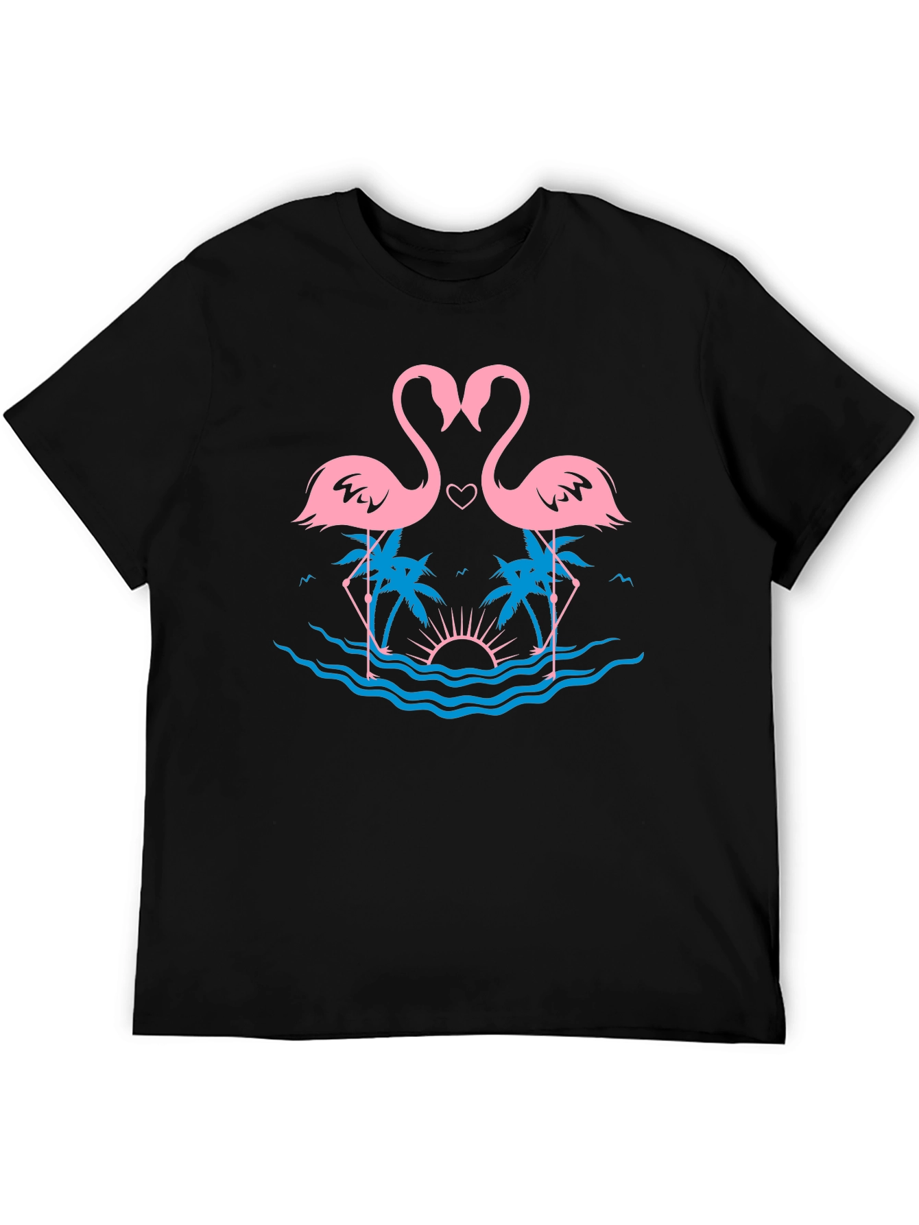 Black Tropical Flamingo Love T-Shirt view 5