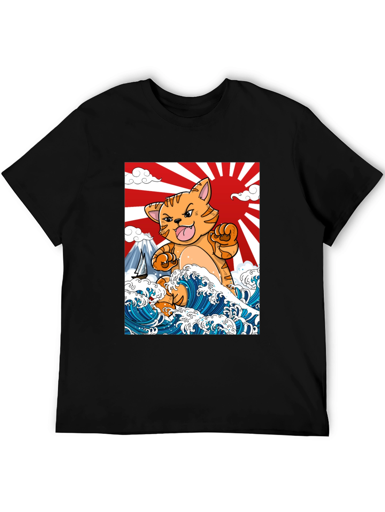 Black Kaiju Cat T-Shirt - Japanese Wave Art view 5