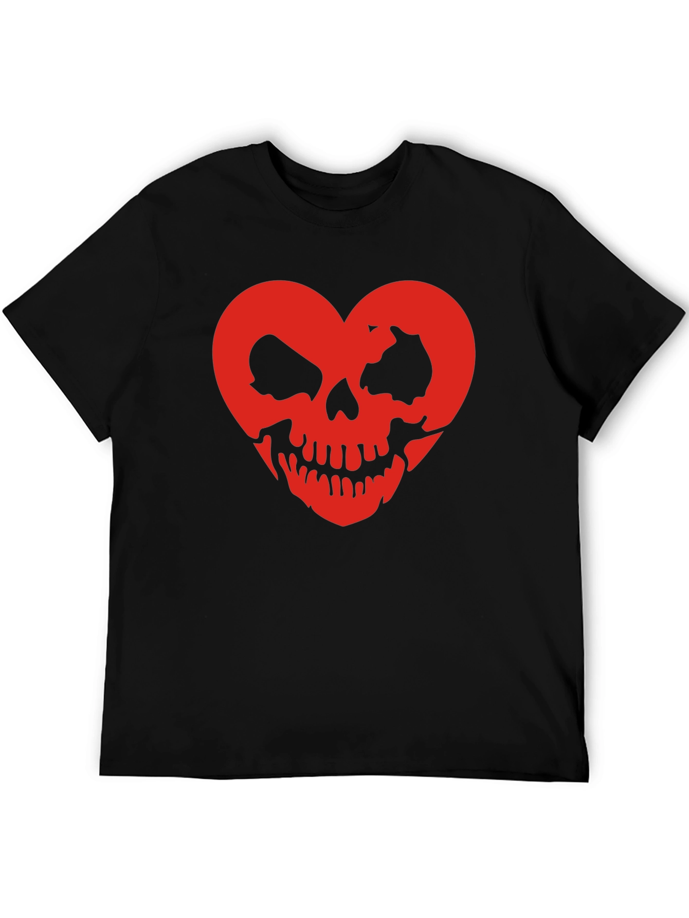 Black Skull Heart Graphic Tee - Black Cotton T-Shirt view 5