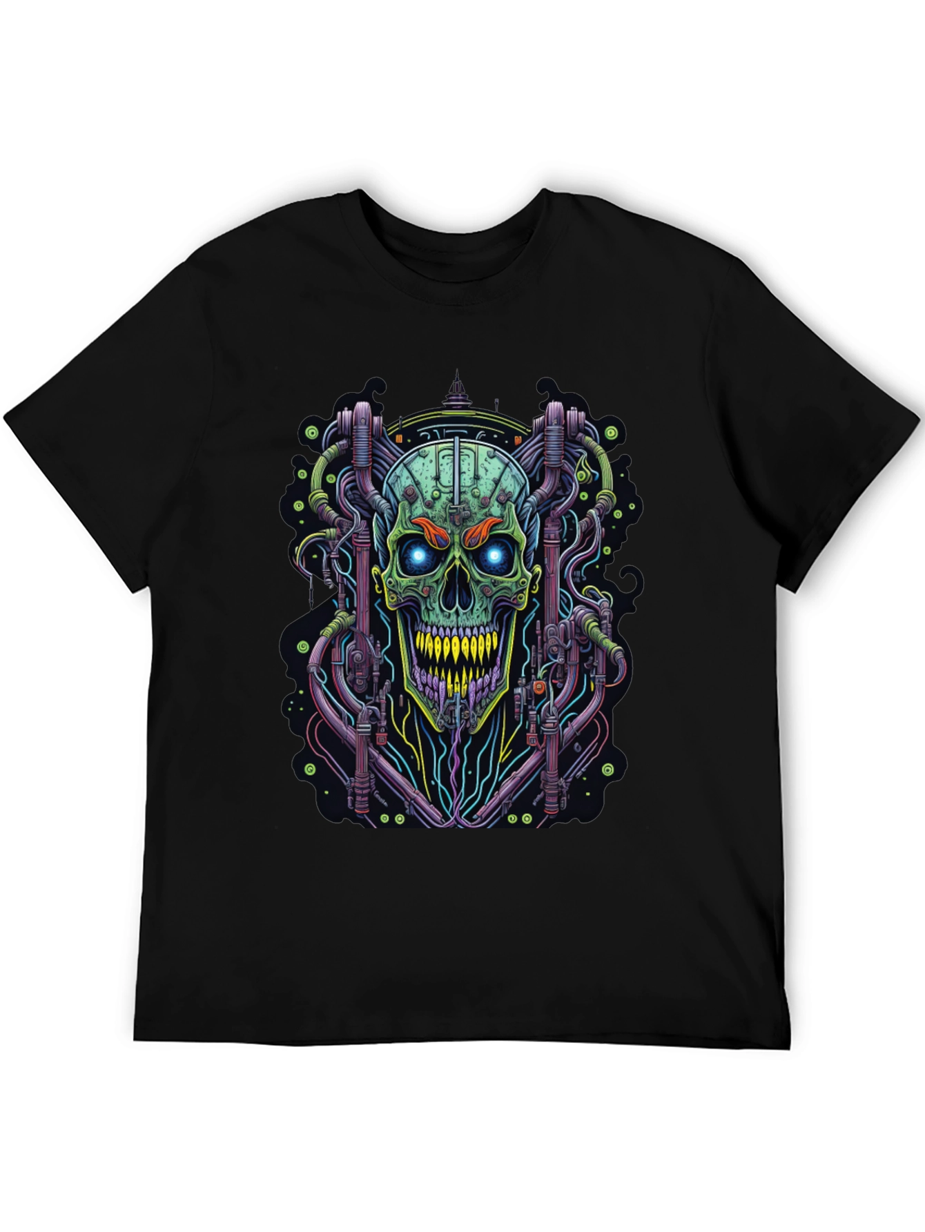 Black Cyberpunk Skull Graphic Tee - Edgy Design view 5