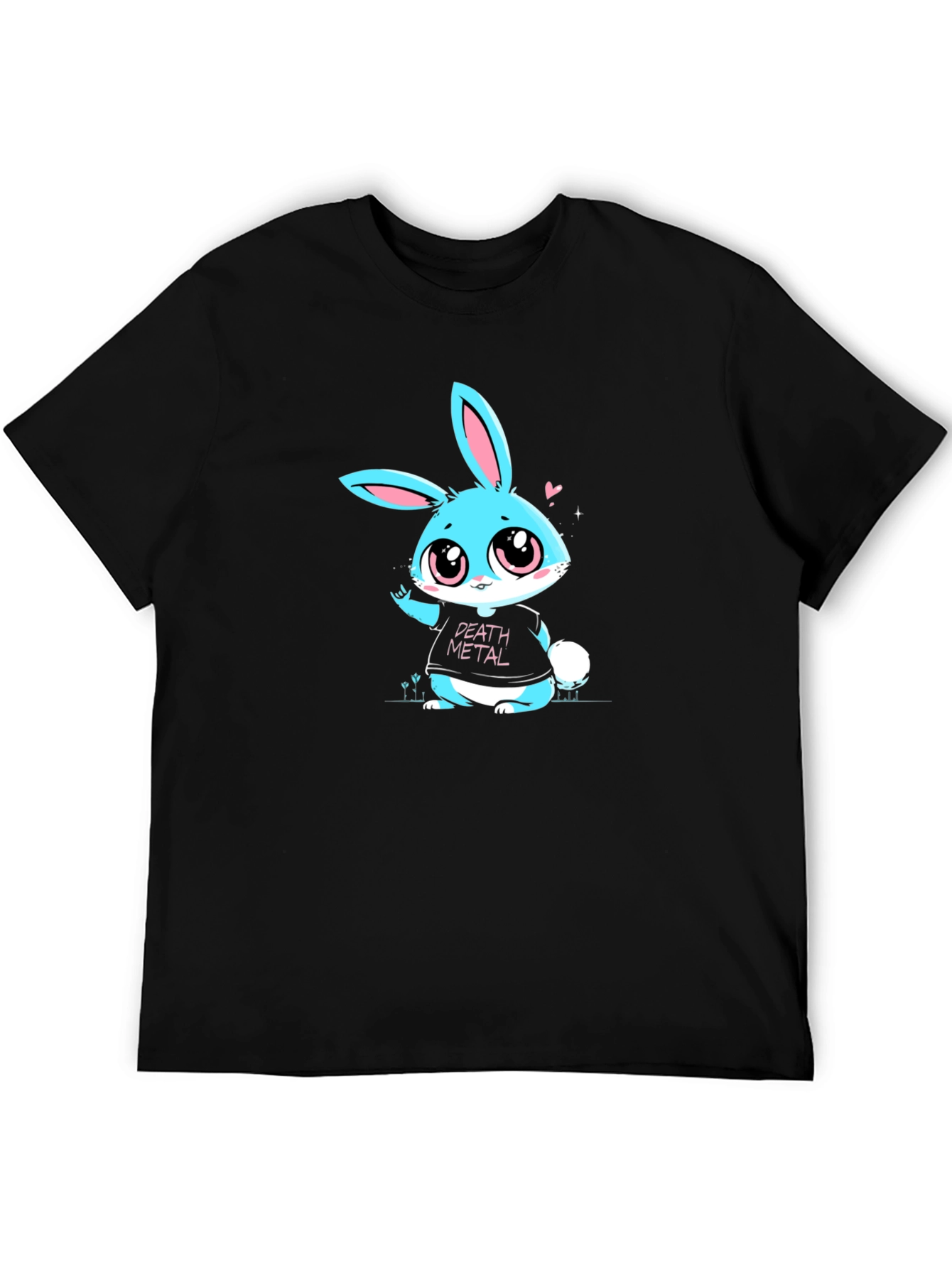 Black Death Metal Bunny T-Shirt - Black Cotton Tee view 5