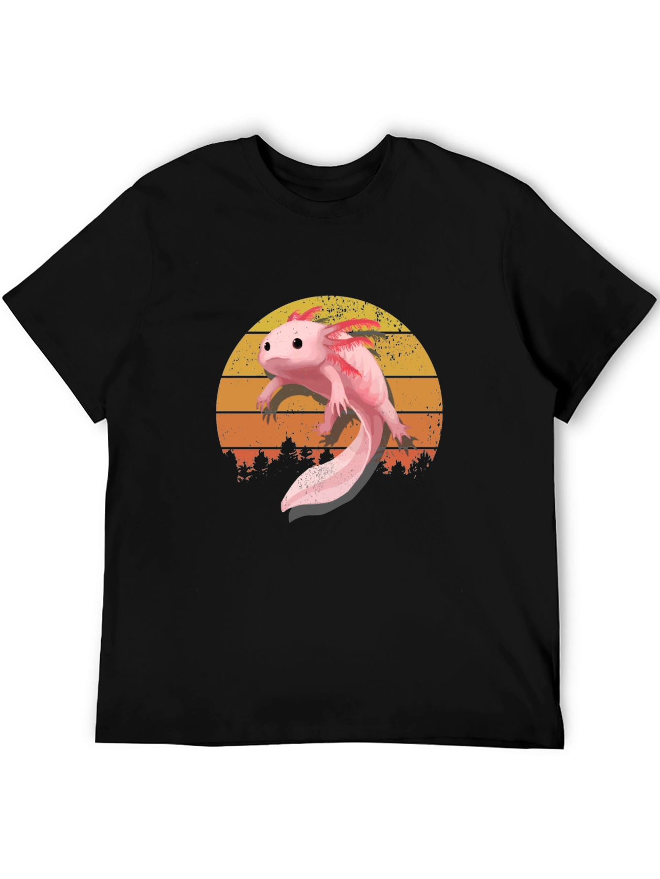 Black Axolotl Sunset Graphic Tee - Black Cotton T-Shirt view 5