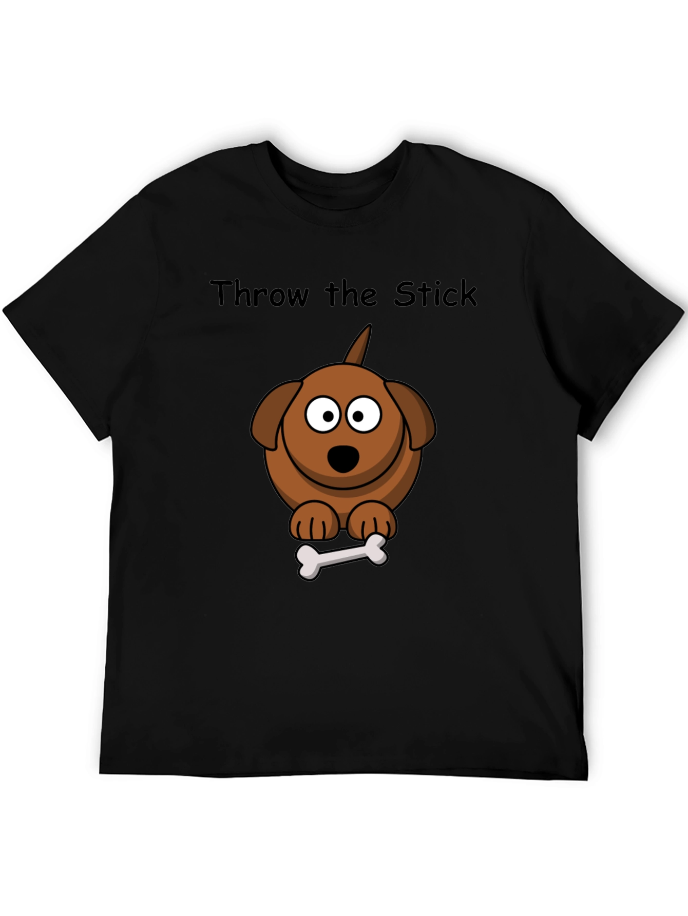 Black Throw the Stick Dog Cartoon T-Shirt - Playful Graphic Tee view 5