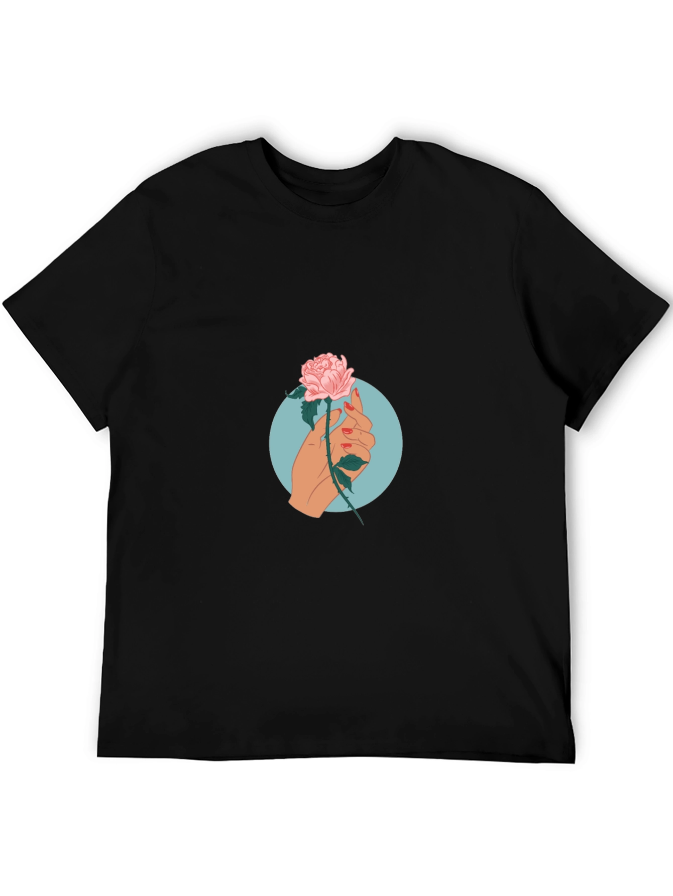 Black Rose Hand Graphic Print Tee - Casual Black T-Shirt view 5