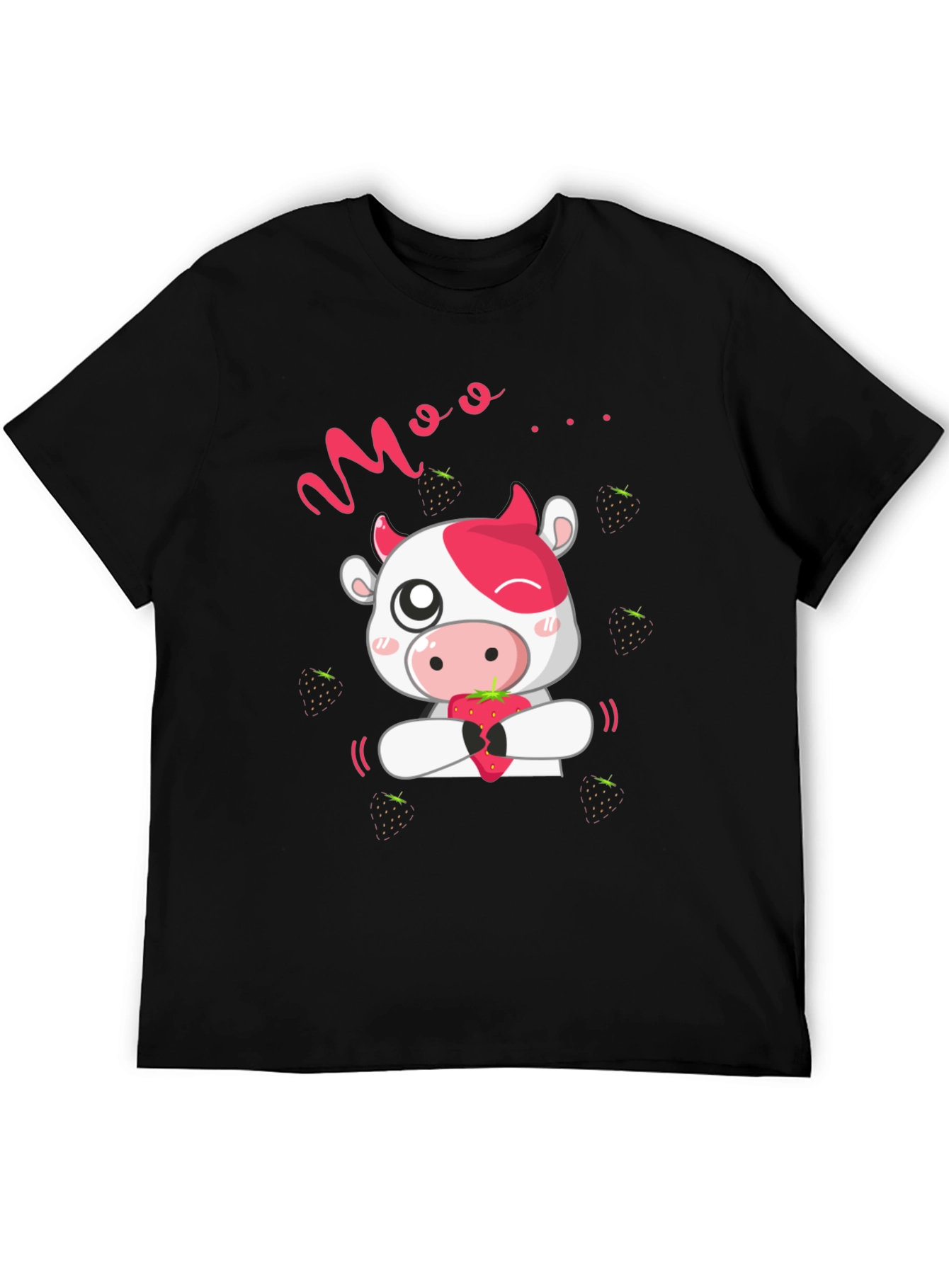 Black Moo Strawberry Cow Black T-Shirt view 5