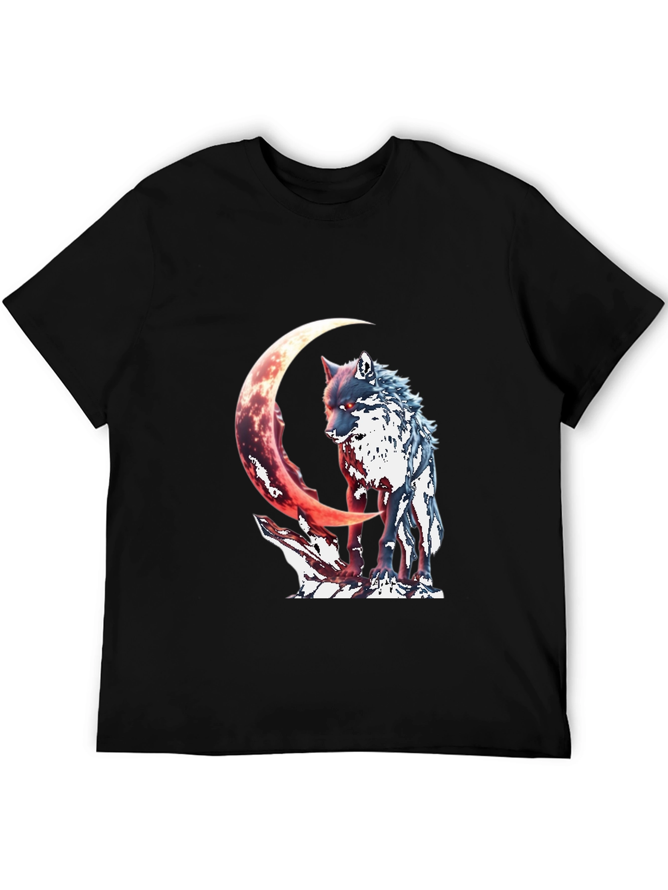 Black Wolf & Crescent Moon Graphic T-Shirt view 5